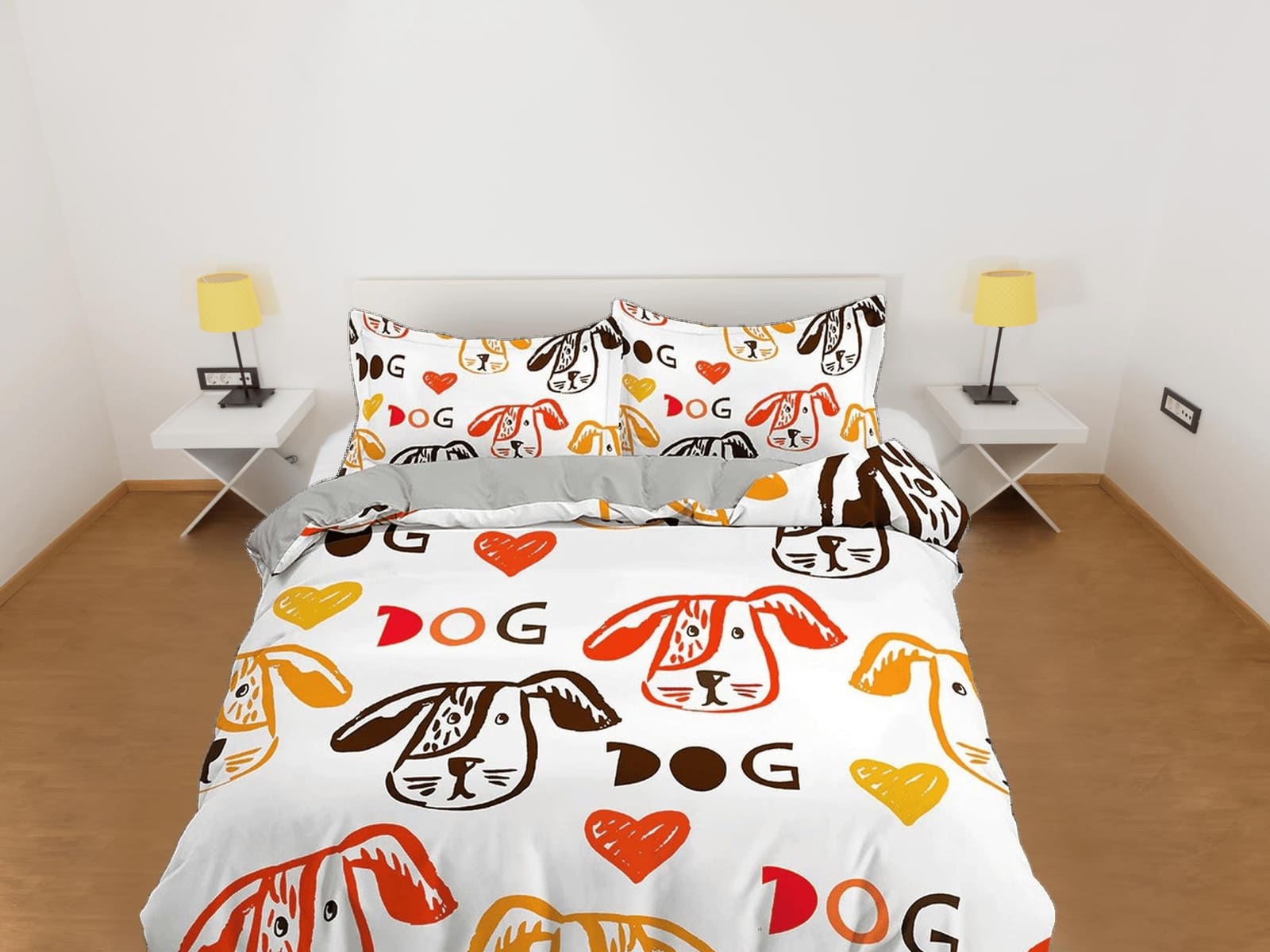 Colorful Dog Drawing Bedding, Duvet Cover Set & Pillowcase, Zipper Bedding, Dorm Bedding, Teens Adult Duvet King Queen Ful…