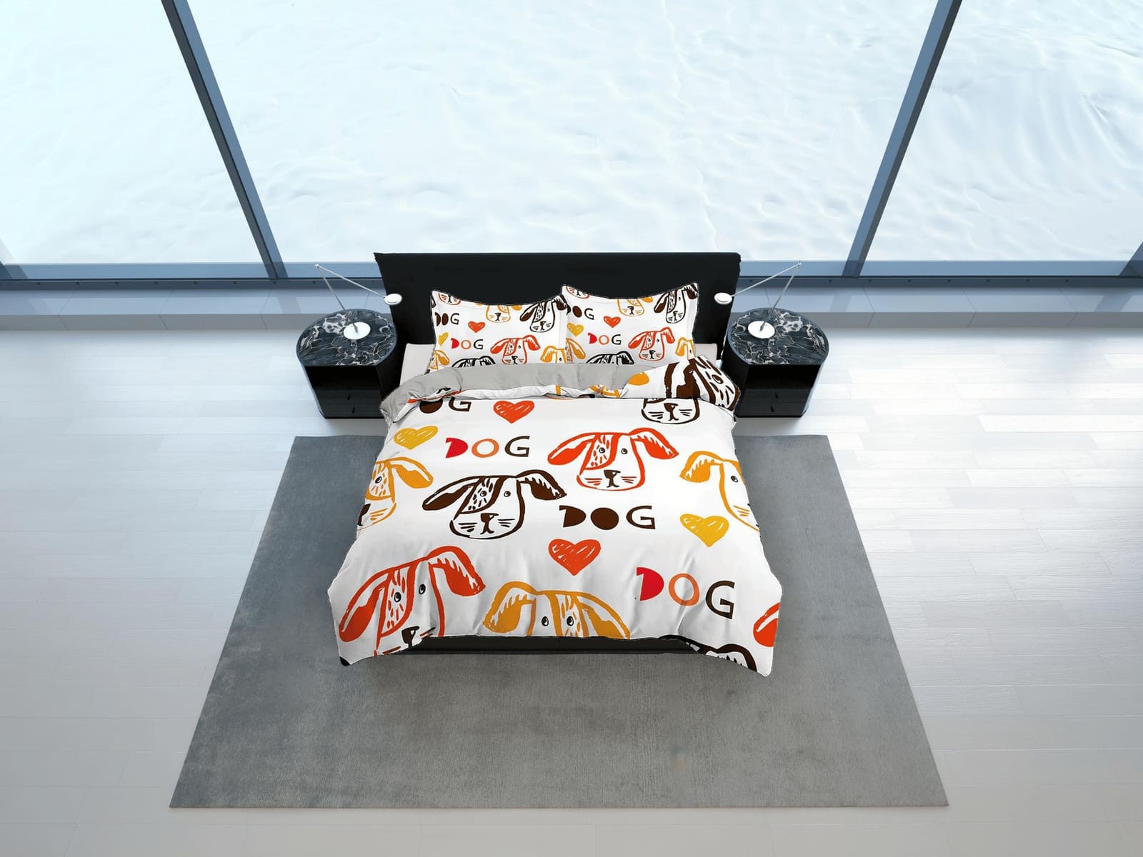Colorful Dog Drawing Bedding, Duvet Cover Set & Pillowcase, Zipper Bedding, Dorm Bedding, Teens Adult Duvet King Queen Ful…