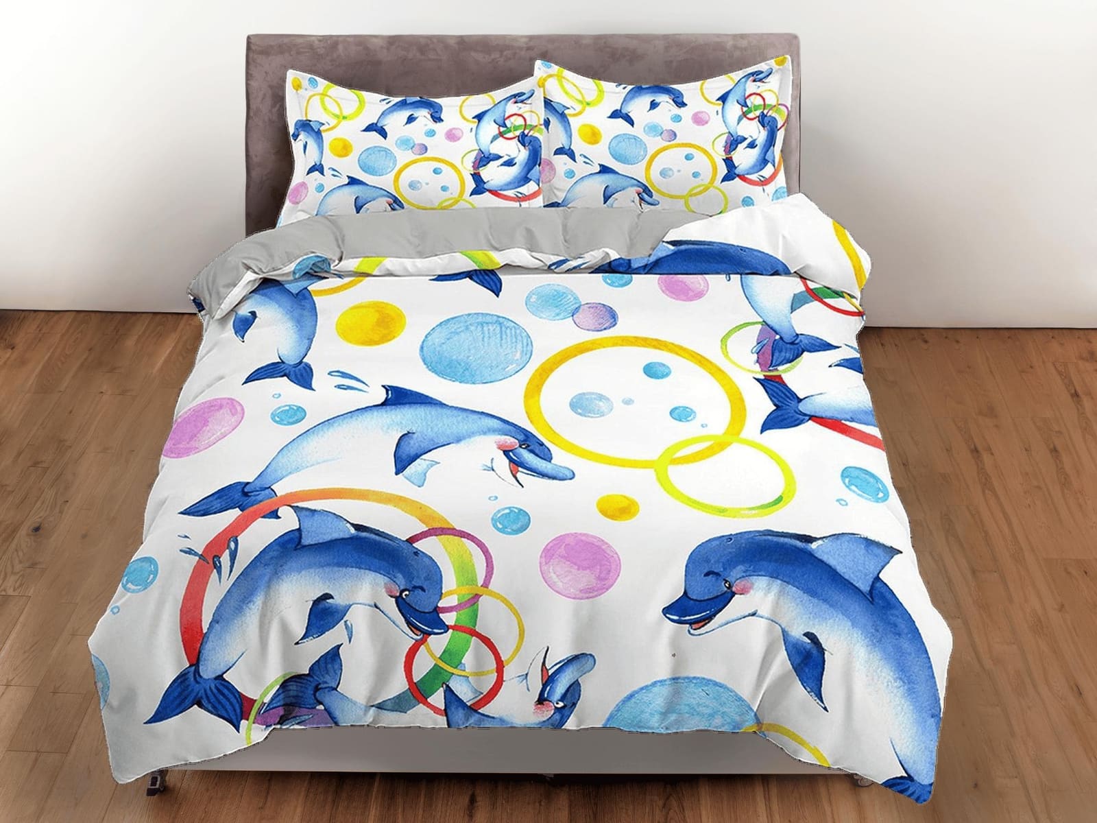 Colorful dolphin bedding white duvet cover, ocean blush decor bottle nose dolphin bedding set full king queen twin, colleg…