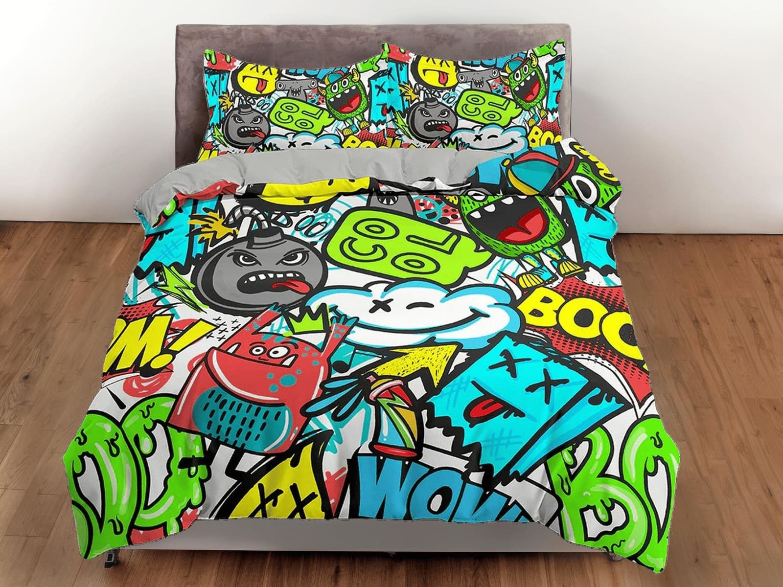 Colorful Doodles Street Art Bedding, Duvet Cover & Pillowcase, Zipper Bedding, Dorm Bedding, Teens Adult Duvet King Queen…