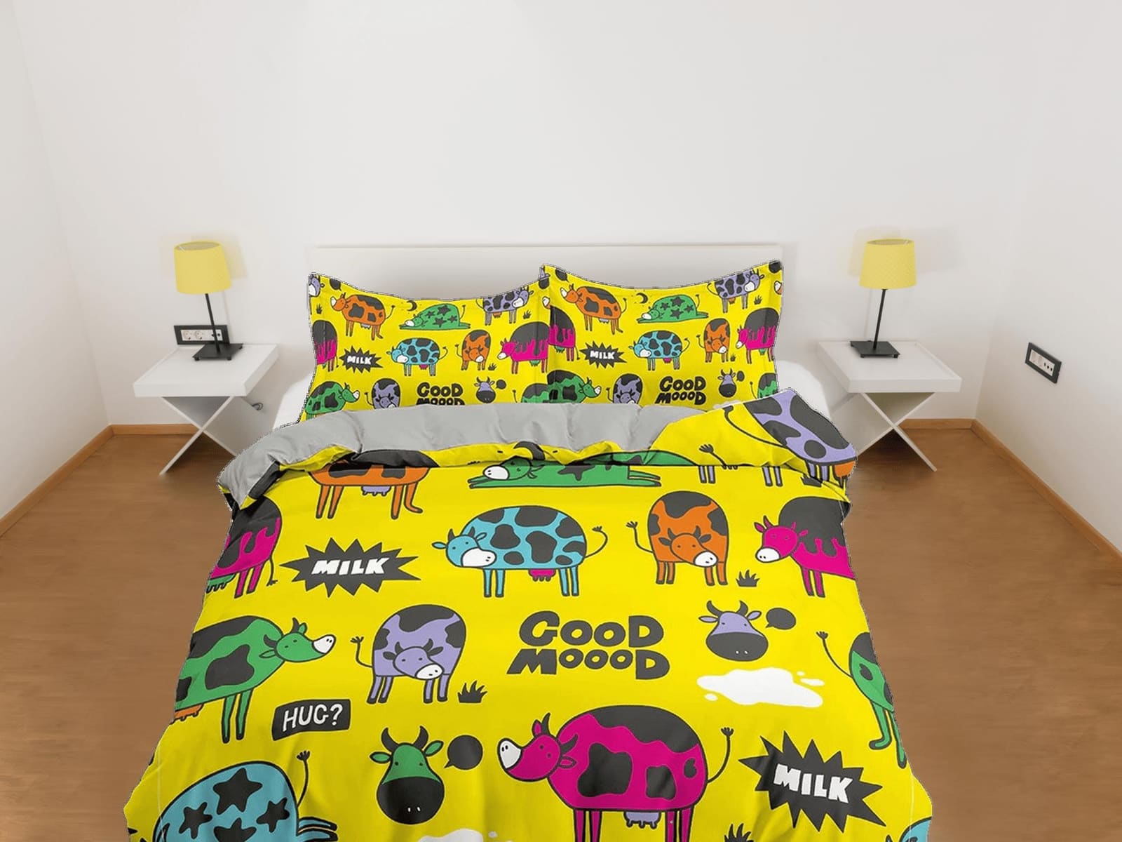 Colorful Farm Animals Yellow Bedding, Duvet Cover & Pillowcase, Zipper Bedding, Dorm Bedding, Teens Adult Duvet King Queen…