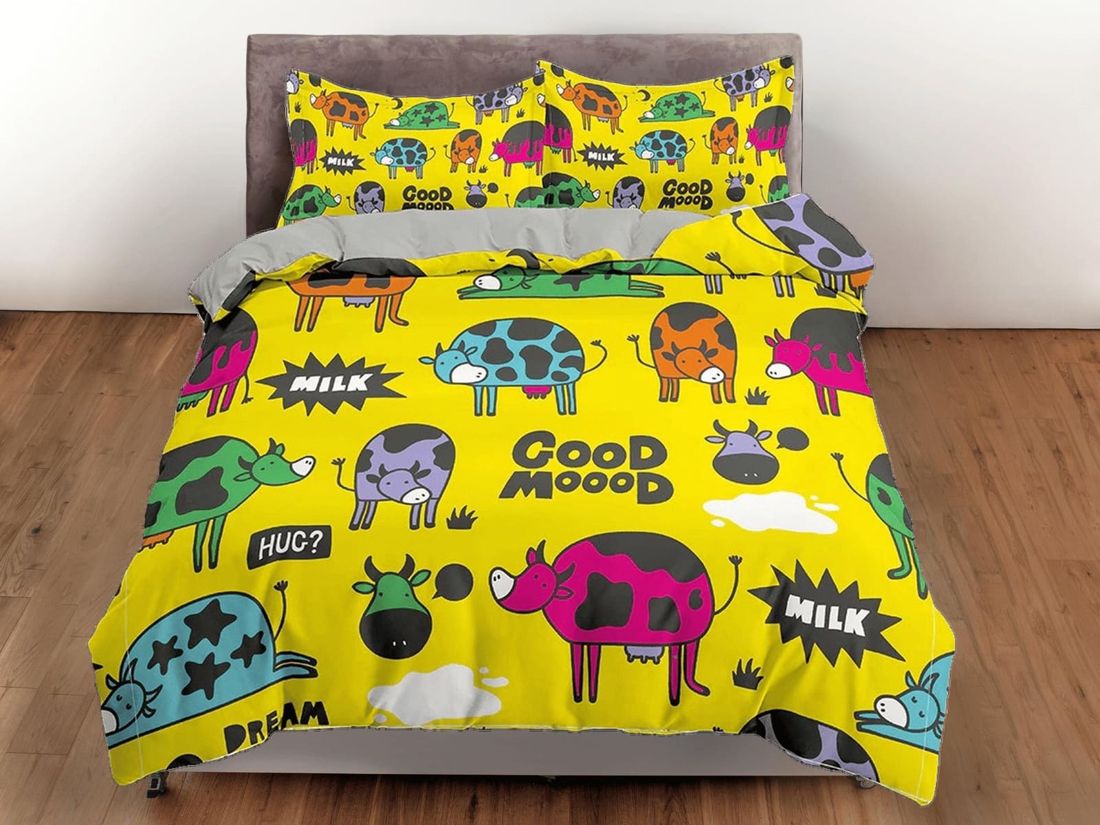 Colorful Farm Animals Yellow Bedding, Duvet Cover & Pillowcase, Zipper Bedding, Dorm Bedding, Teens Adult Duvet King Queen…