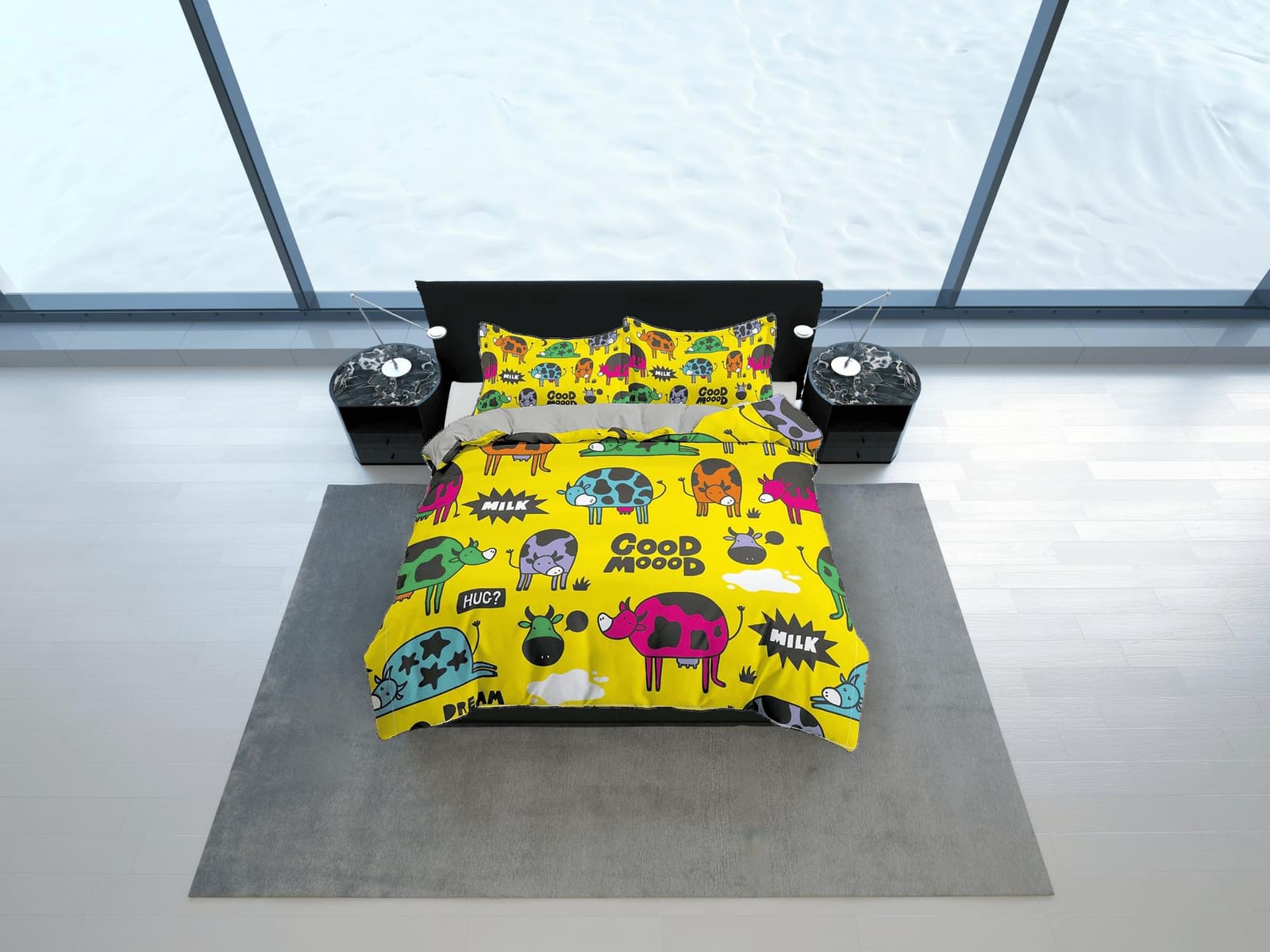 Colorful Farm Animals Yellow Bedding, Duvet Cover & Pillowcase, Zipper Bedding, Dorm Bedding, Teens Adult Duvet King Queen…