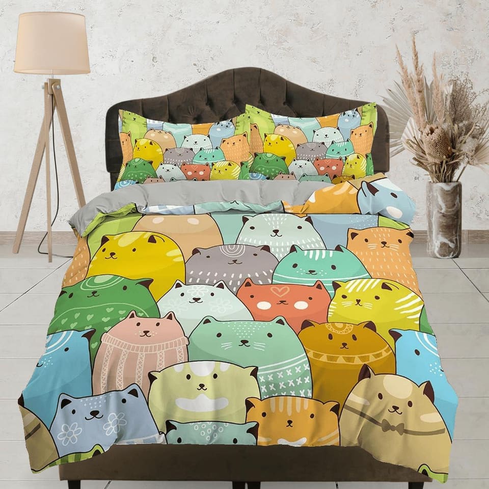 Colorful Fat Cats Toddler Bedding, Unique Duvet Cover for Nursery Kids, Crib Bedding & Pillowcase, Baby Zipper Bedding, Ki…