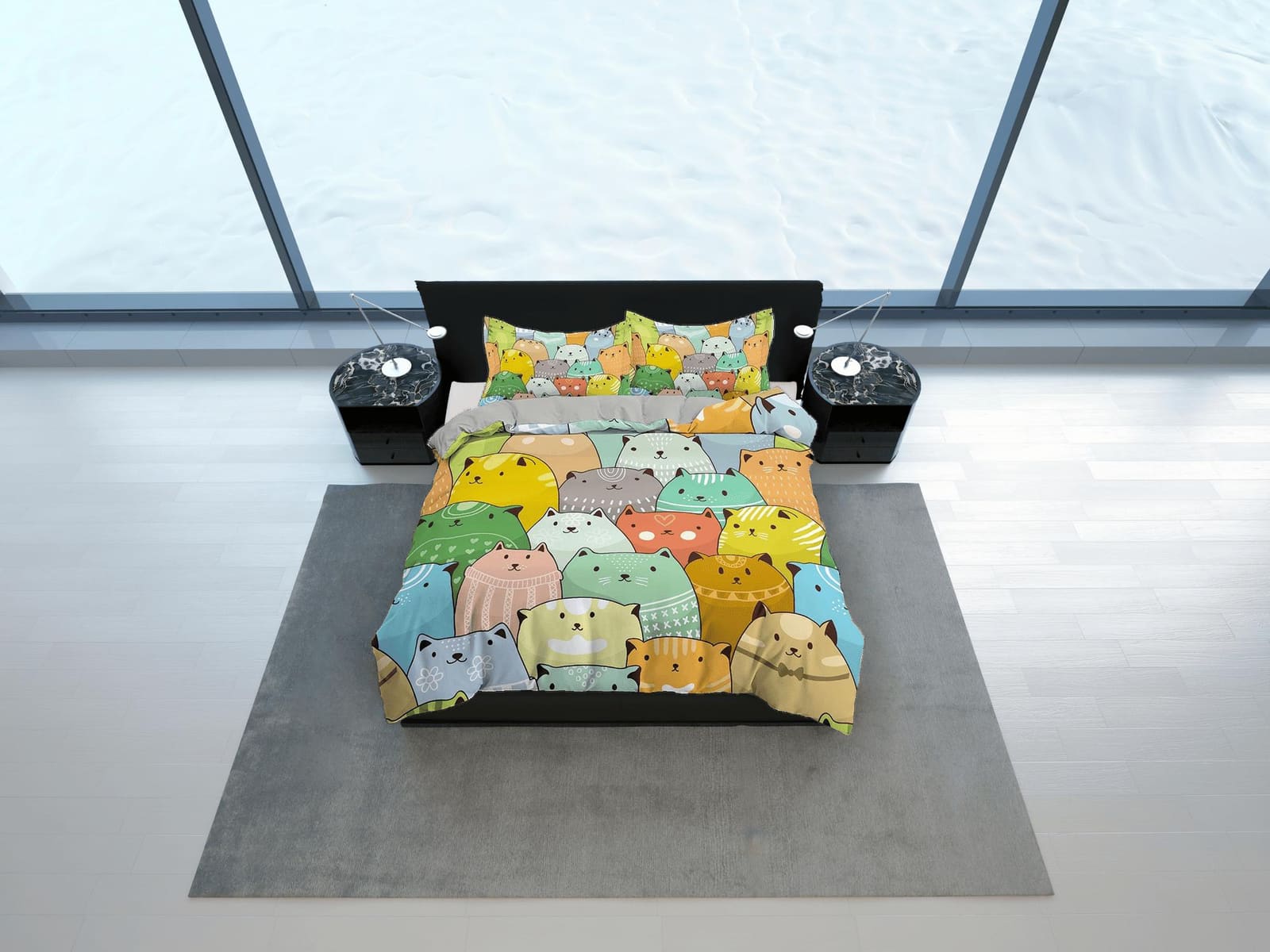 Colorful Fat Cats Toddler Bedding, Unique Duvet Cover for Nursery Kids, Crib Bedding & Pillowcase, Baby Zipper Bedding, Ki…