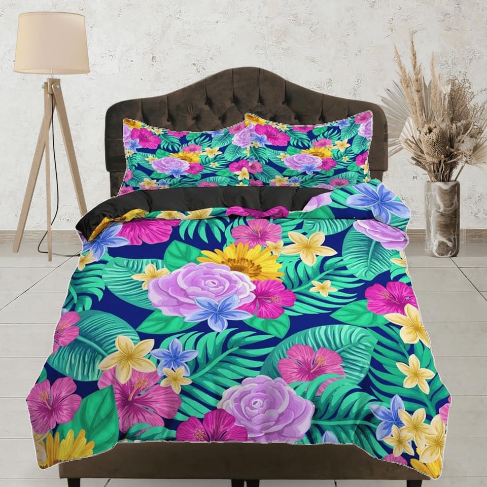 Colorful floral bedding, tropical duvet cover queen, king, boho duvet, designer bedding, aesthetic bedding, maximalist ful…
