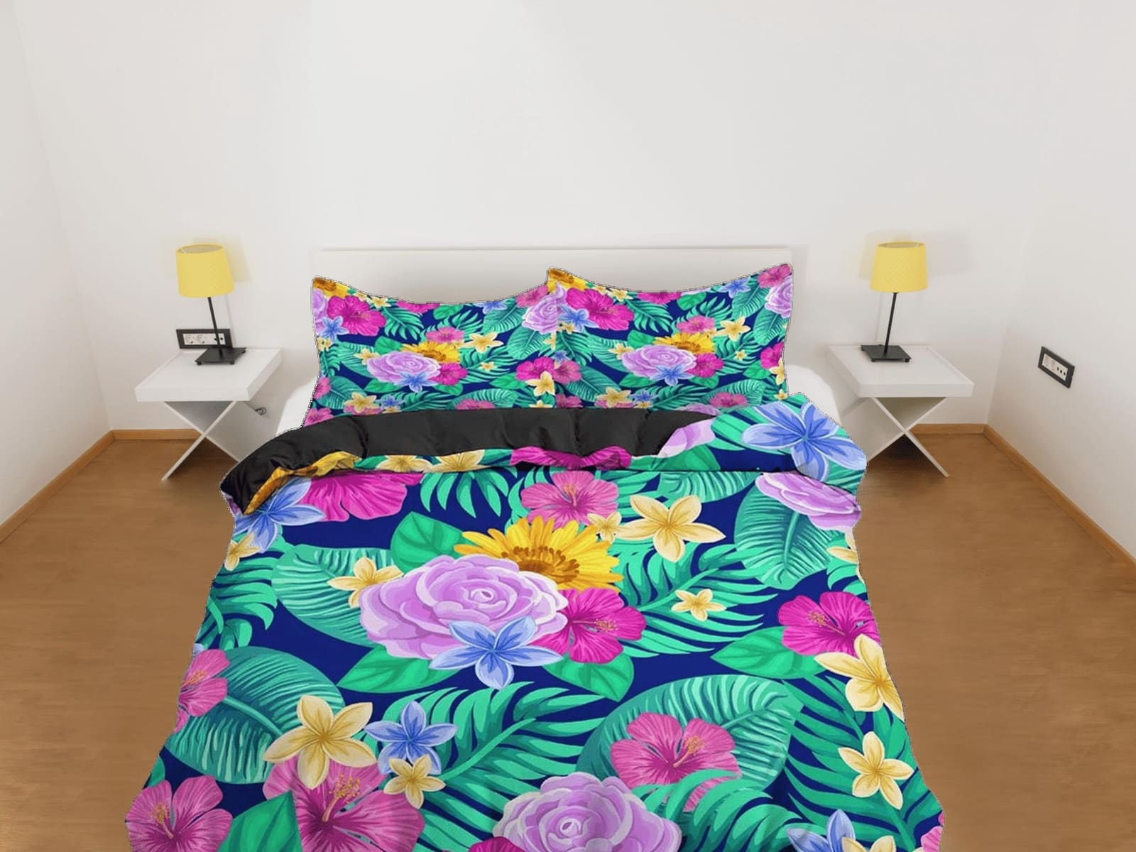 Colorful floral bedding, tropical duvet cover queen, king, boho duvet, designer bedding, aesthetic bedding, maximalist ful…