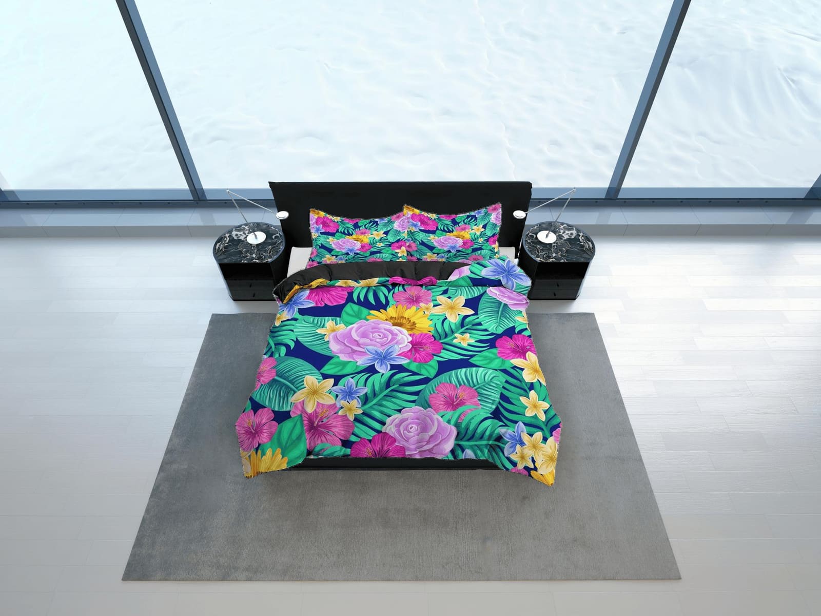 Colorful floral bedding, tropical duvet cover queen, king, boho duvet, designer bedding, aesthetic bedding, maximalist ful…