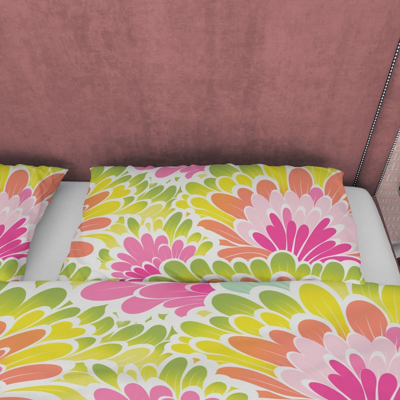 Colorful Floral Boho Bedding Pink Duvet Cover Bohemian Bedroom Set, Aesthetic Yellow Green Bedspread, Bright Colors Unique…