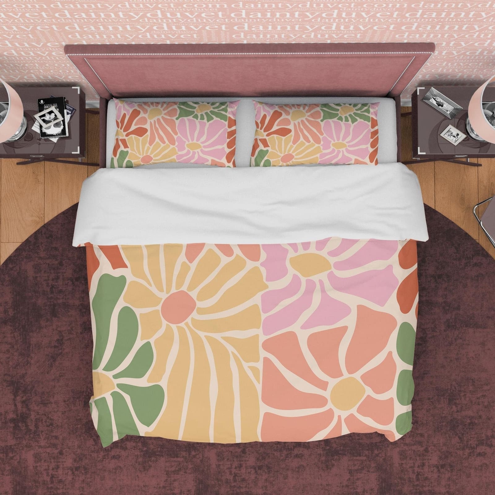 Colorful Flower Boho Bedding Beige Duvet Cover Bohemian Bedroom Set, Floral Quilt Cover, Aesthetic Bedspread, Bright Uniqu…