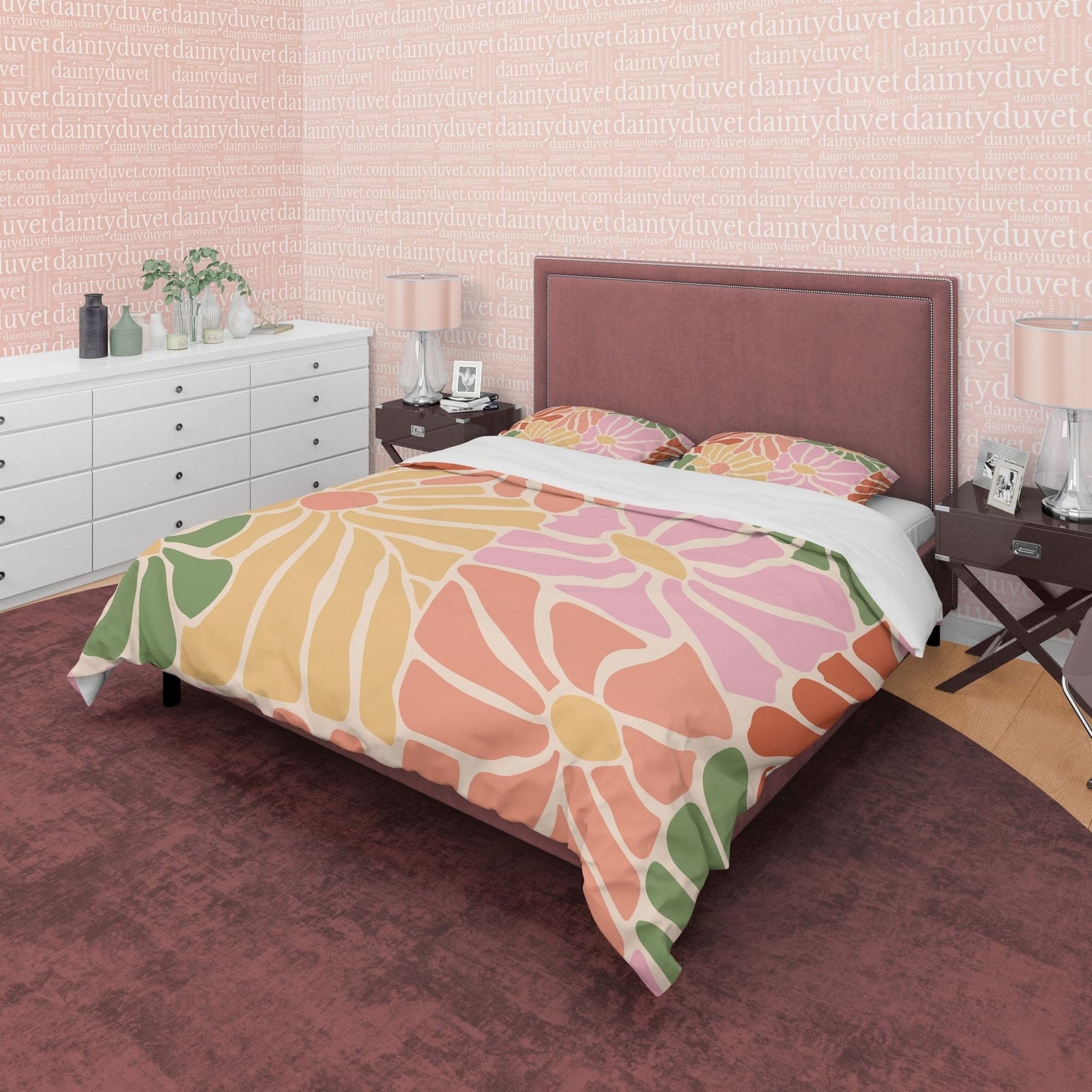 Colorful Flower Boho Bedding Beige Duvet Cover Bohemian Bedroom Set, Floral Quilt Cover, Aesthetic Bedspread, Bright Uniqu…