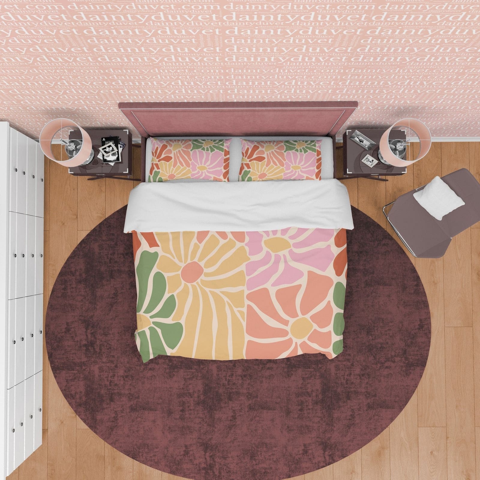 Colorful Flower Boho Bedding Beige Duvet Cover Bohemian Bedroom Set, Floral Quilt Cover, Aesthetic Bedspread, Bright Uniqu…