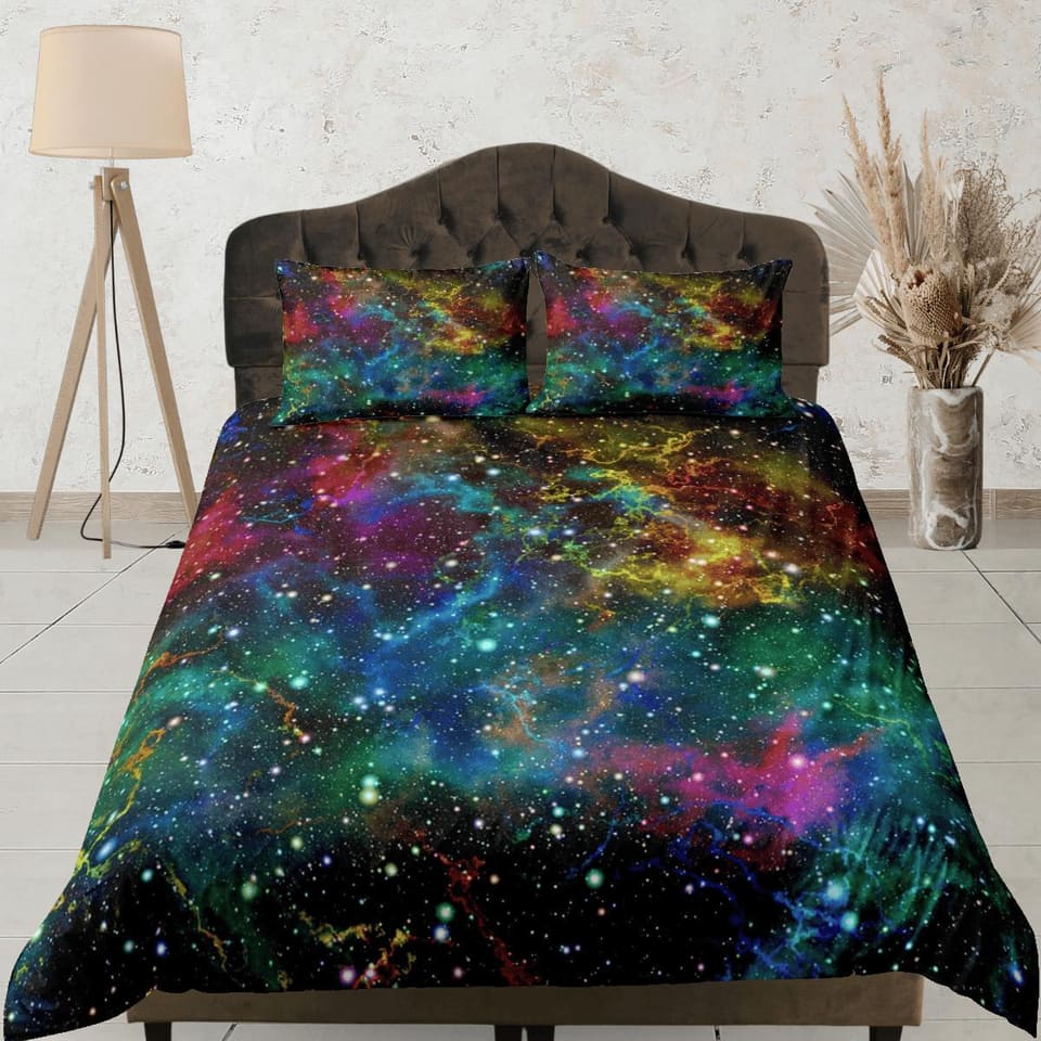 Colorful galaxy bedding, 3D outer space bedding set full, cosmic duvet cover king, queen, dorm bedding, toddler bedding ae…