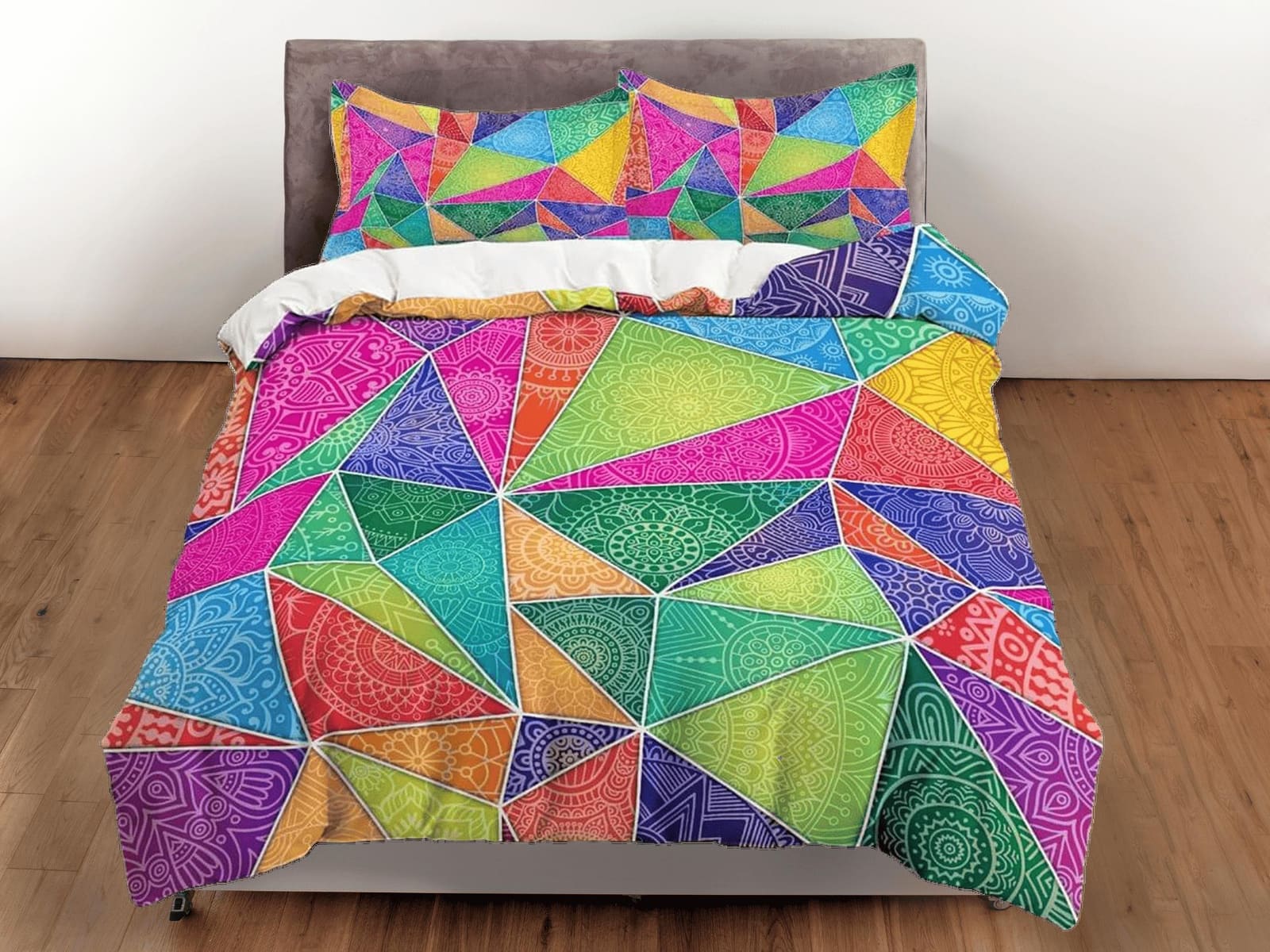 Colorful geometric patchwork quilt printed duvet cover, aesthetic room decor bedding set full, king, queen size, boho beds…