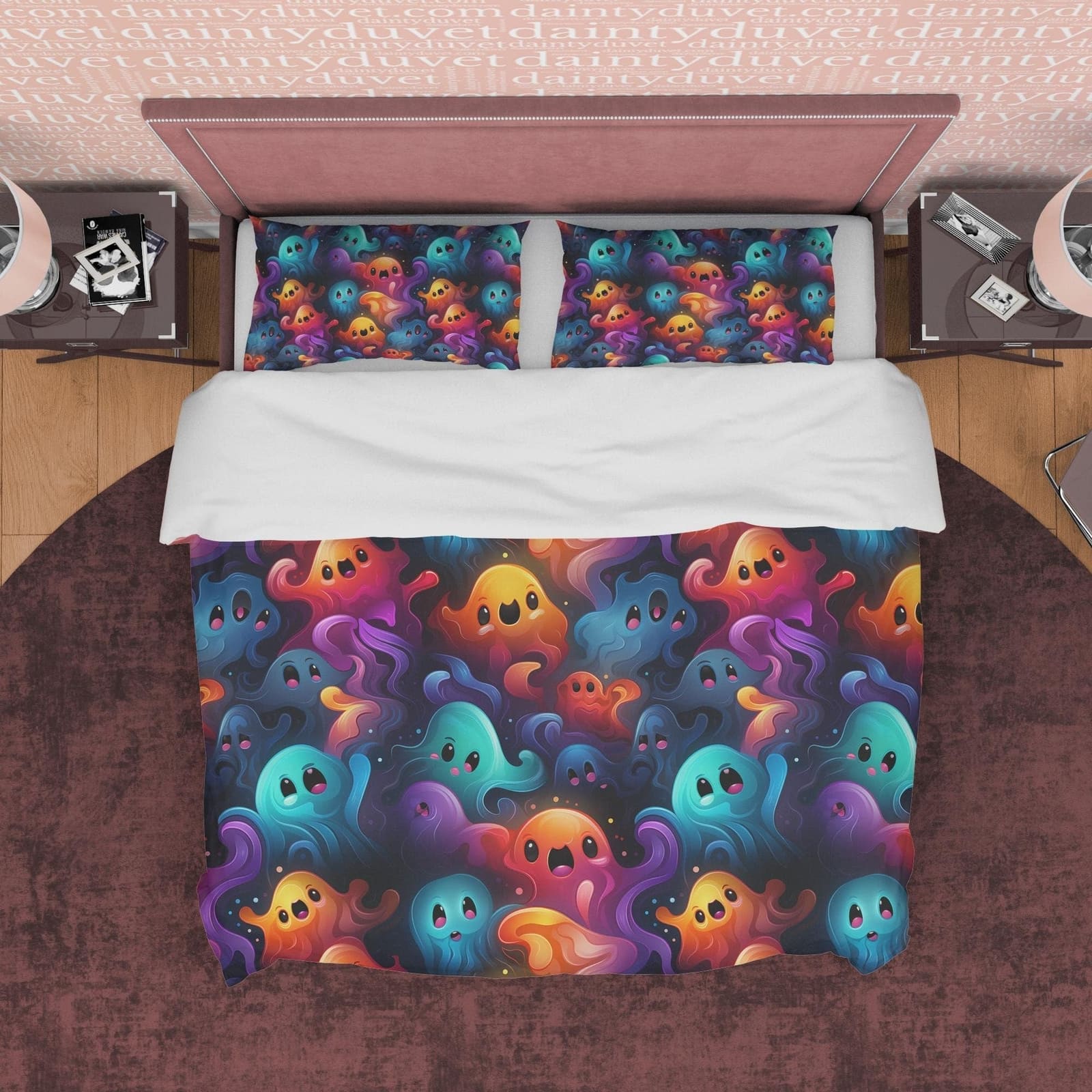 Colorful Ghosts, Fancy Duvet Cover Set & Pillowcase, Aesthetic Zipper Bedding, Halloween Room Decor, US, UK, European, Aus…