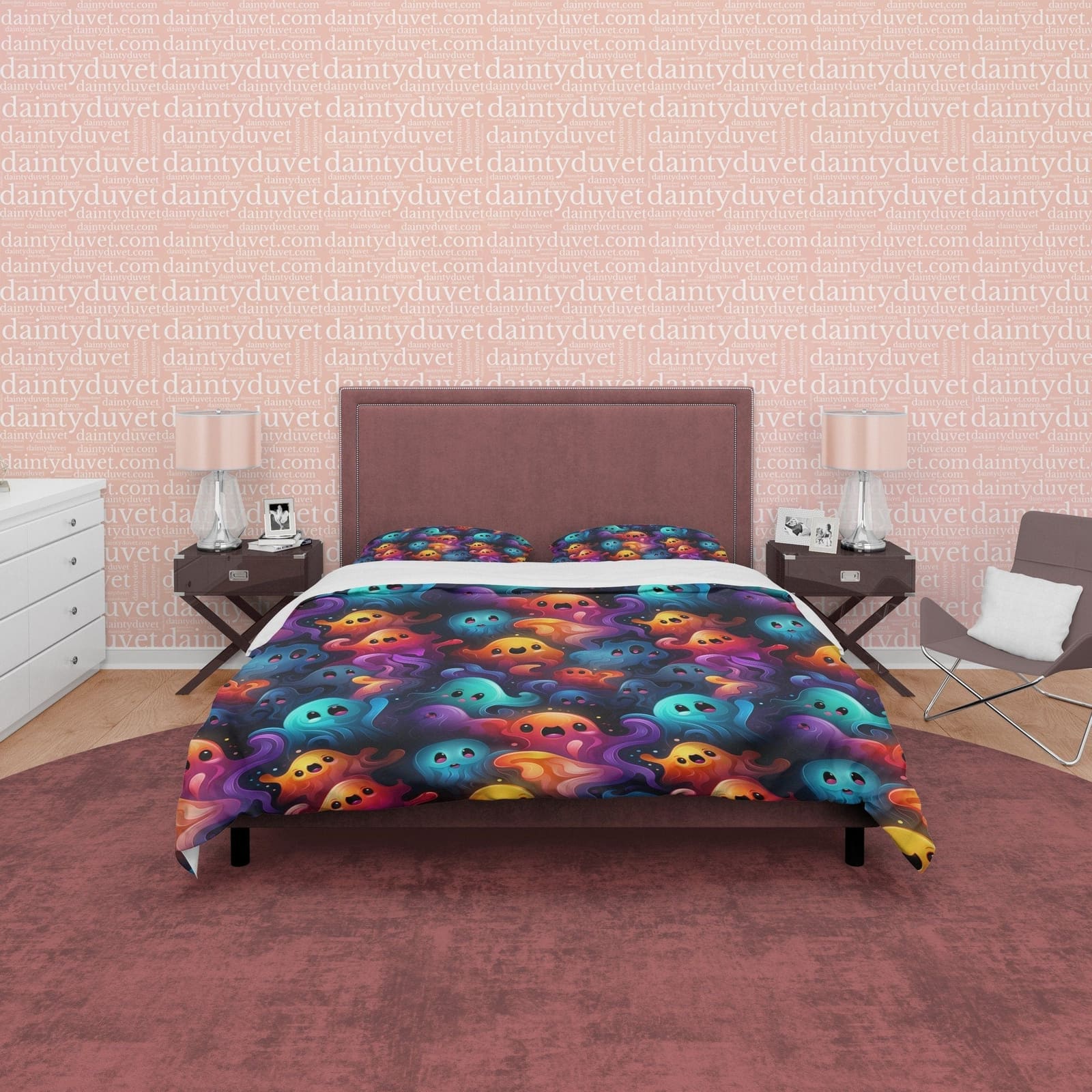 Colorful Ghosts, Fancy Duvet Cover Set & Pillowcase, Aesthetic Zipper Bedding, Halloween Room Decor, US, UK, European, Aus…