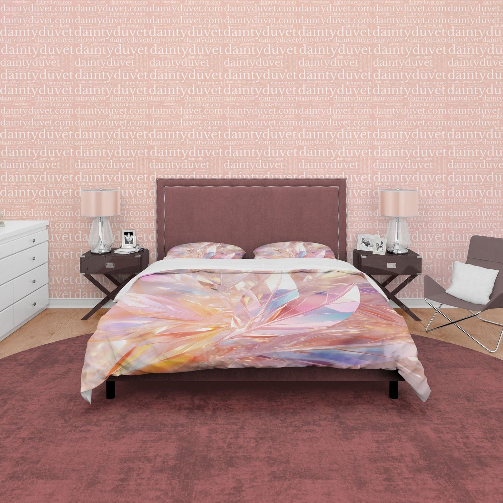 Colorful Glass Leaf Bedding Set Boho Duvet Cover, Holographic Feather Quilt Cover, Moonstone Inspired Bedspread, Galaxy Op…