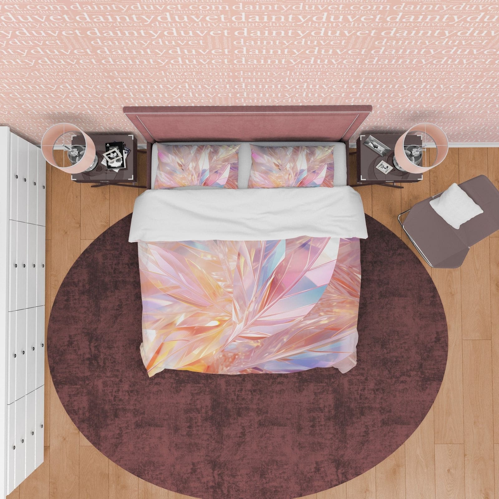 Colorful Glass Leaf Bedding Set Boho Duvet Cover, Holographic Feather Quilt Cover, Moonstone Inspired Bedspread, Galaxy Op…