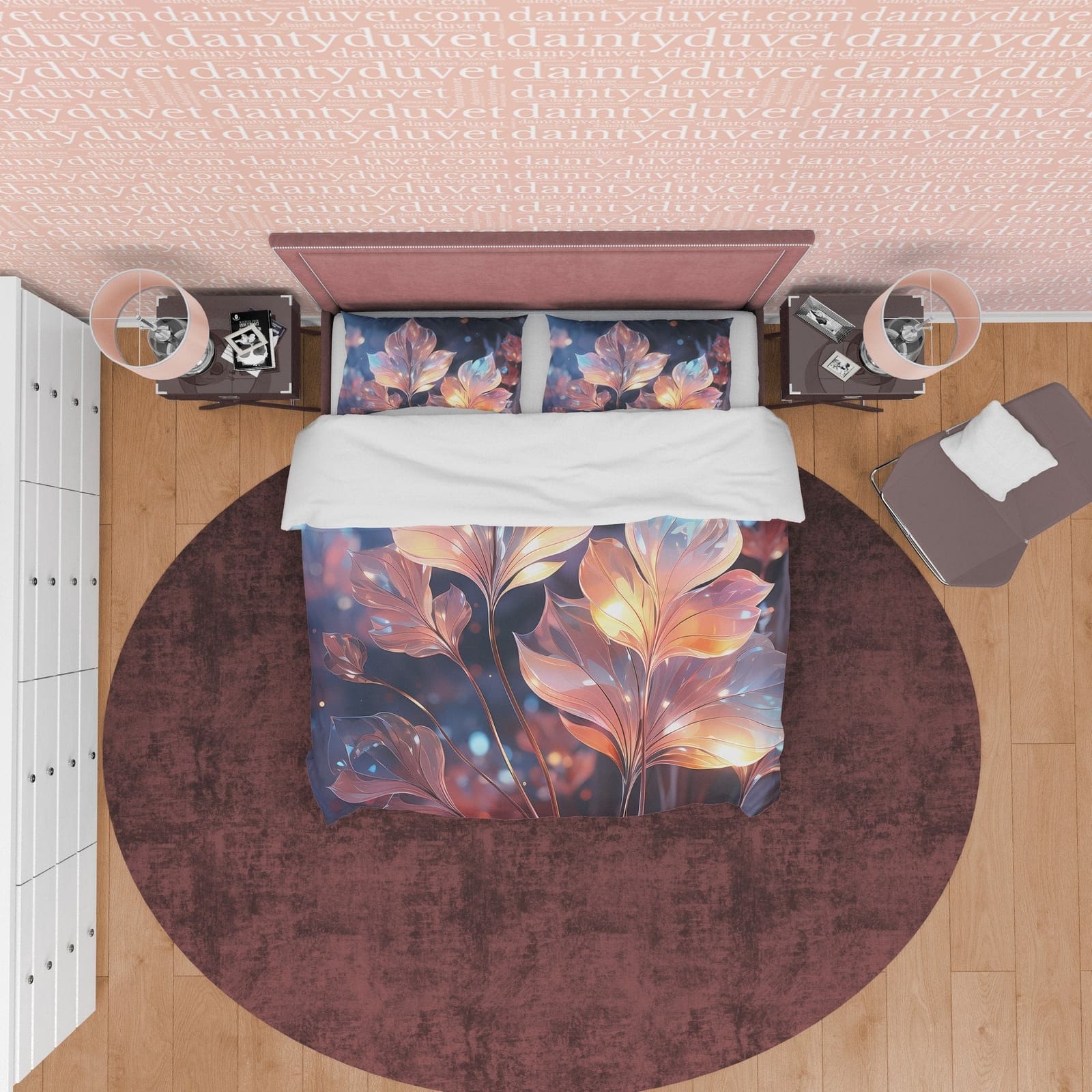 Colorful Holographic Plant Bedding Set Boho Duvet Cover, Moonstone Inspired Bedspread, Leaf Quilt Cover, Pastel Color, Gal…