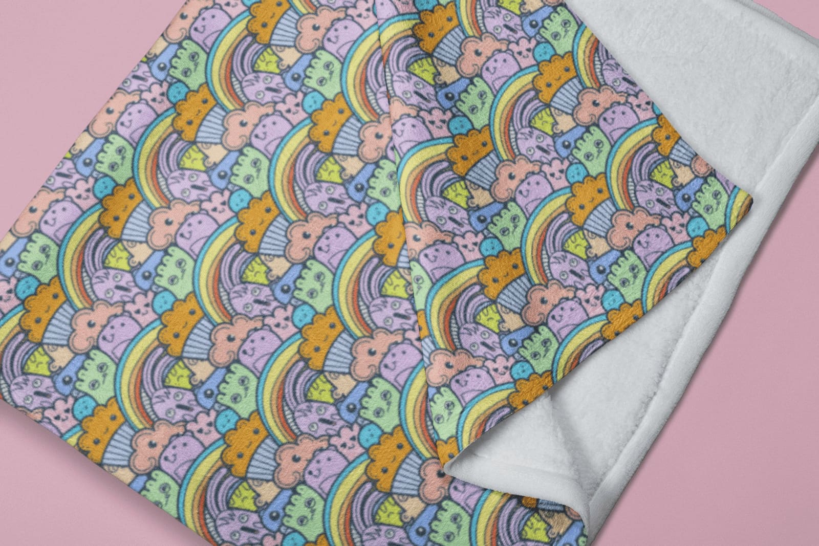 Colorful Kawaii Doodle Rainbow Soft Fluffy Velvet Flannel Fleece Throw Blanket