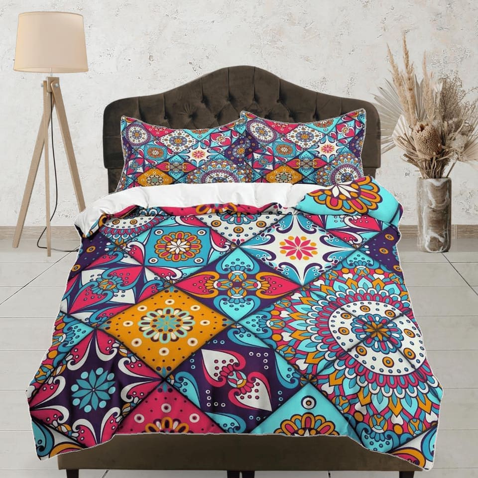Colorful lantern patchwork quilt printed duvet cover set aesthetic room decor bedding set full, king, queen size, boho bed…
