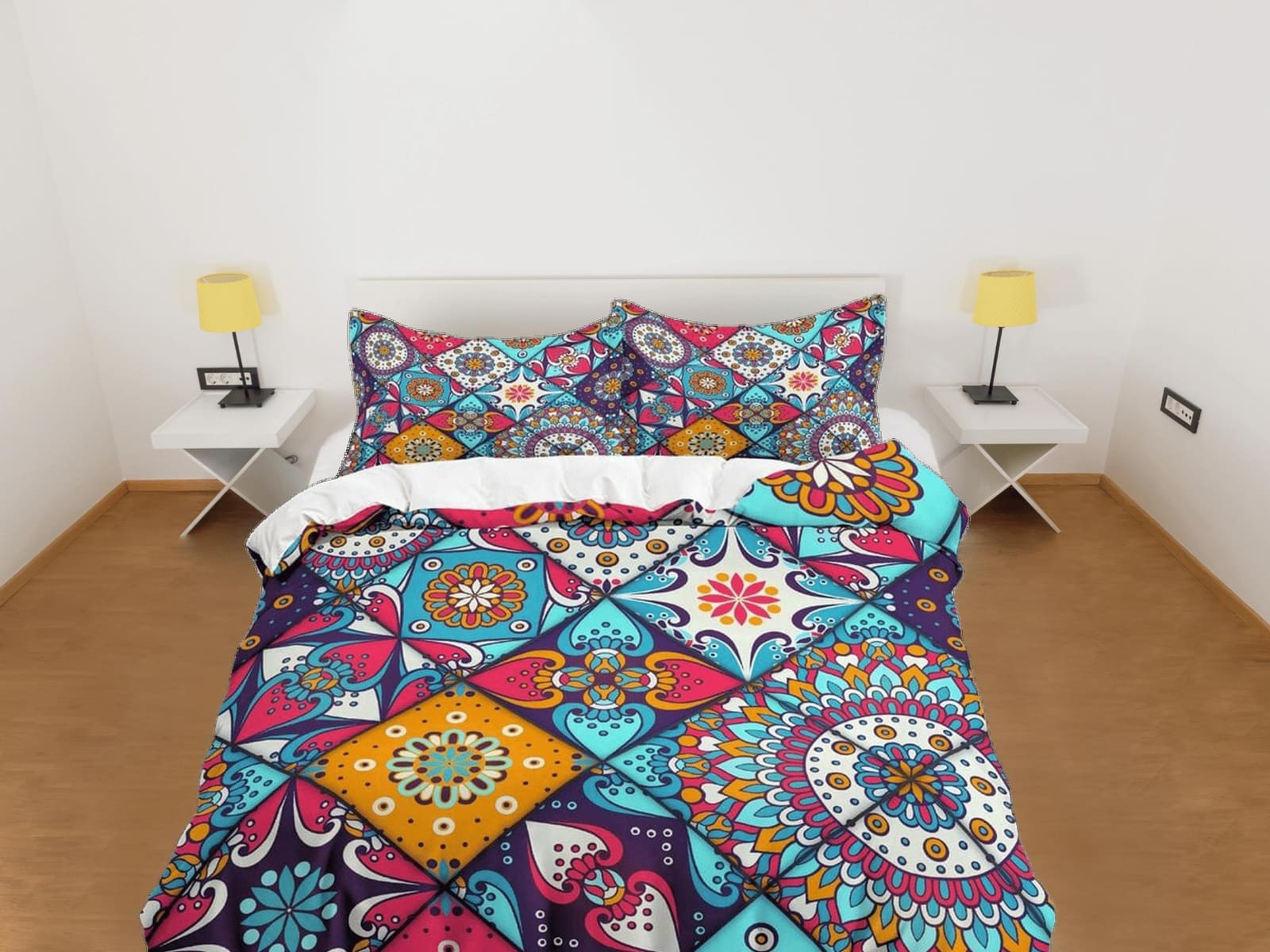 Colorful lantern patchwork quilt printed duvet cover set aesthetic room decor bedding set full, king, queen size, boho bed…
