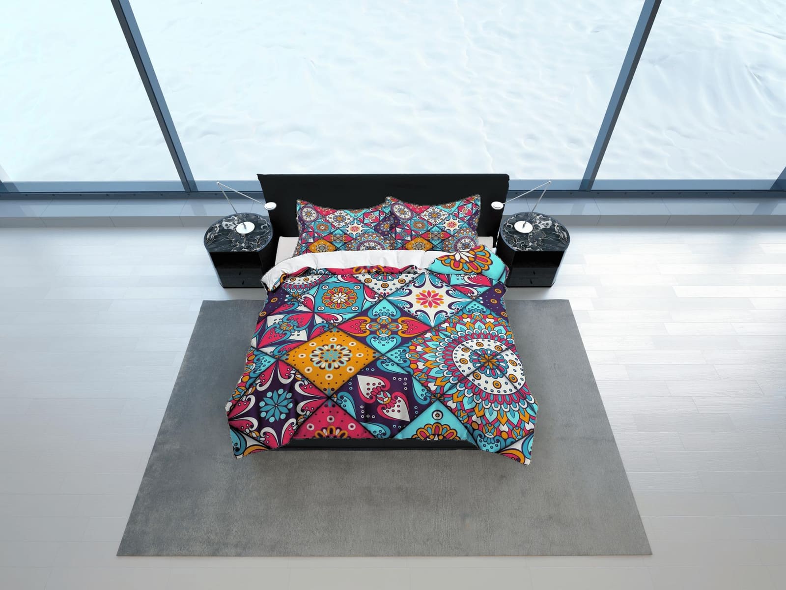 Colorful lantern patchwork quilt printed duvet cover set aesthetic room decor bedding set full, king, queen size, boho bed…