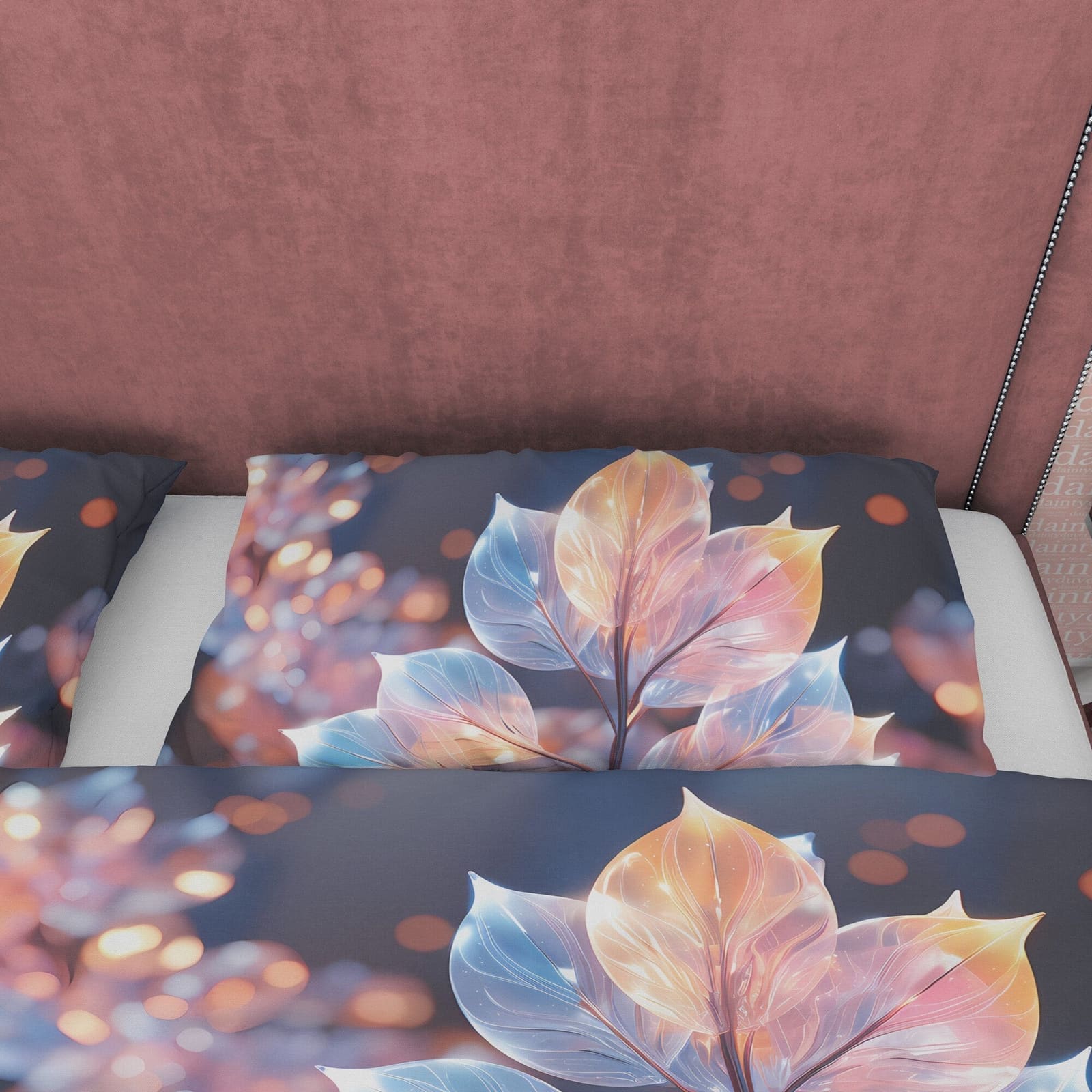 Colorful Leaf Boho Duvet Cover, Holographic Plant Quilt Cover Night Light Bed Cover, Unique Glass Like Plant Bedding, Plan…