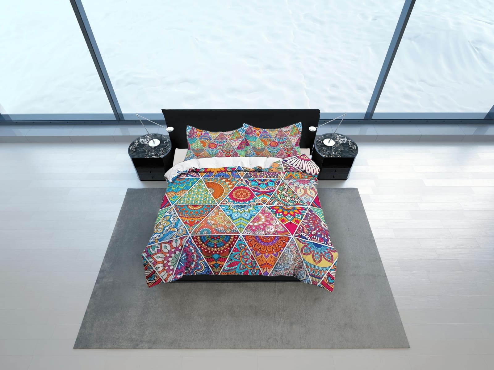Colorful mexican patchwork quilt printed duvet cover set, aesthetic room bedding set full, king, queen size, boho bedsprea…