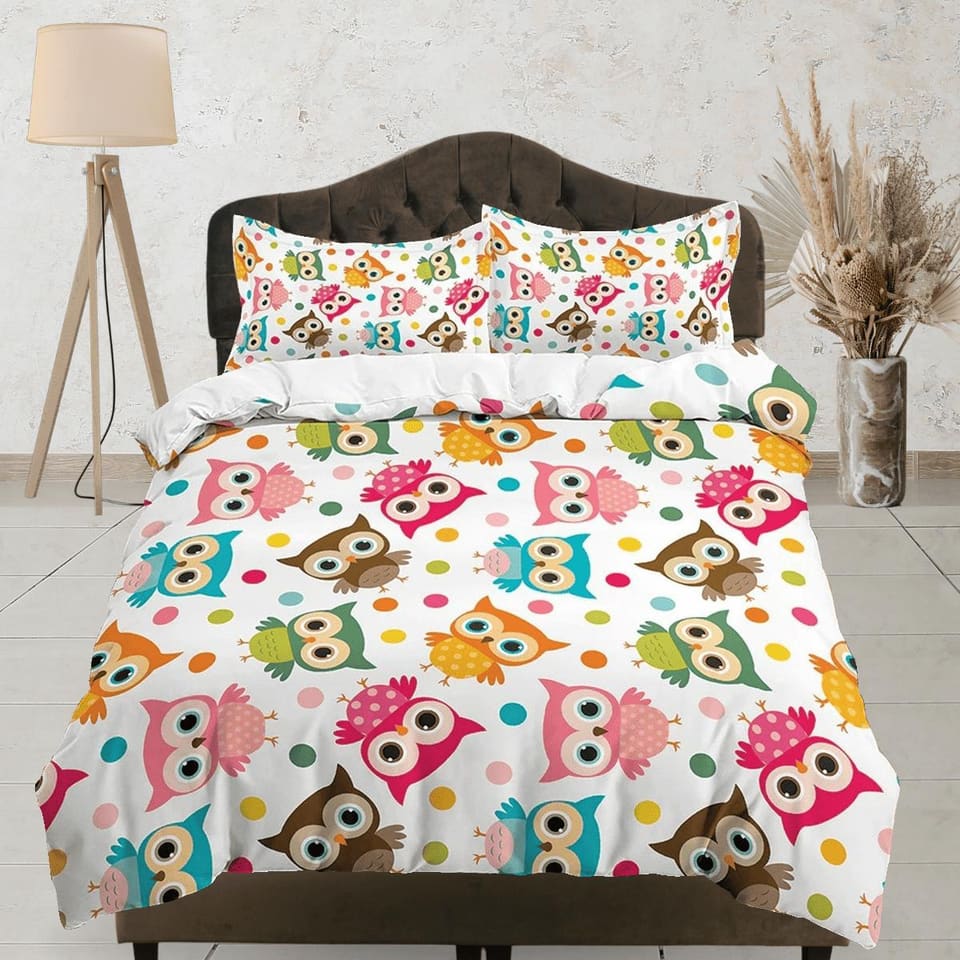 Colorful Owl Toddler Bedding, Unique Duvet Cover for Nursery Kids, Crib Bedding with Pillowcase, Baby Zipper Bedding, King…