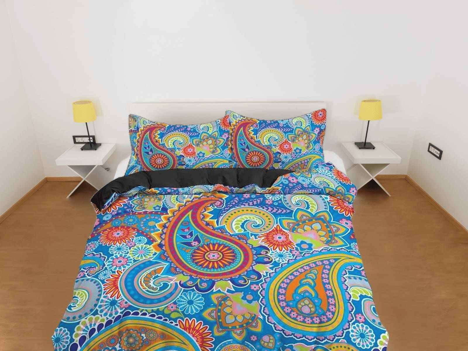 Colorful paisley blue duvet cover set, aesthetic room decor bedding set full, king, queen size, abstract boho bedspread, l…