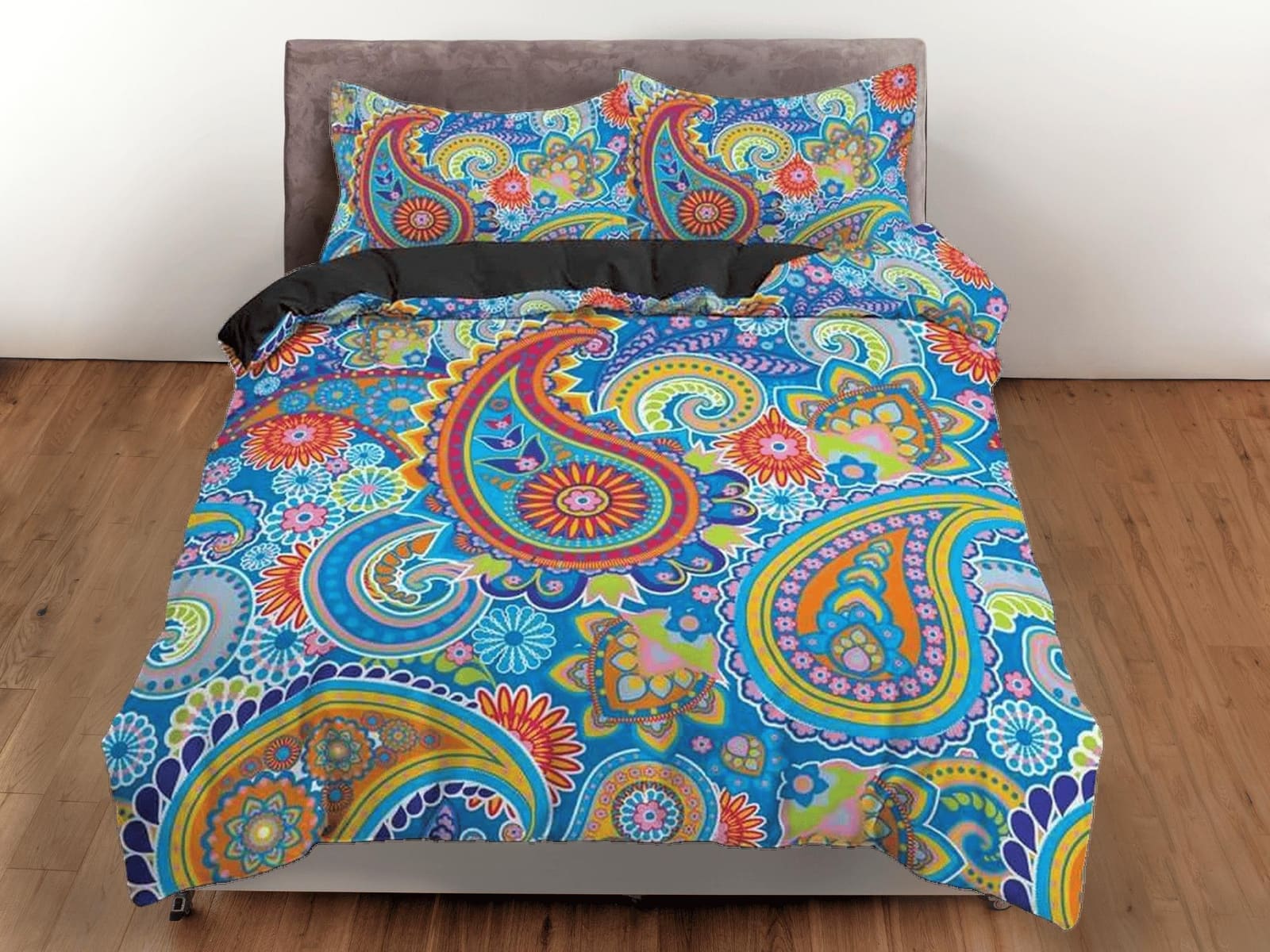 Colorful paisley blue duvet cover set, aesthetic room decor bedding set full, king, queen size, abstract boho bedspread, l…