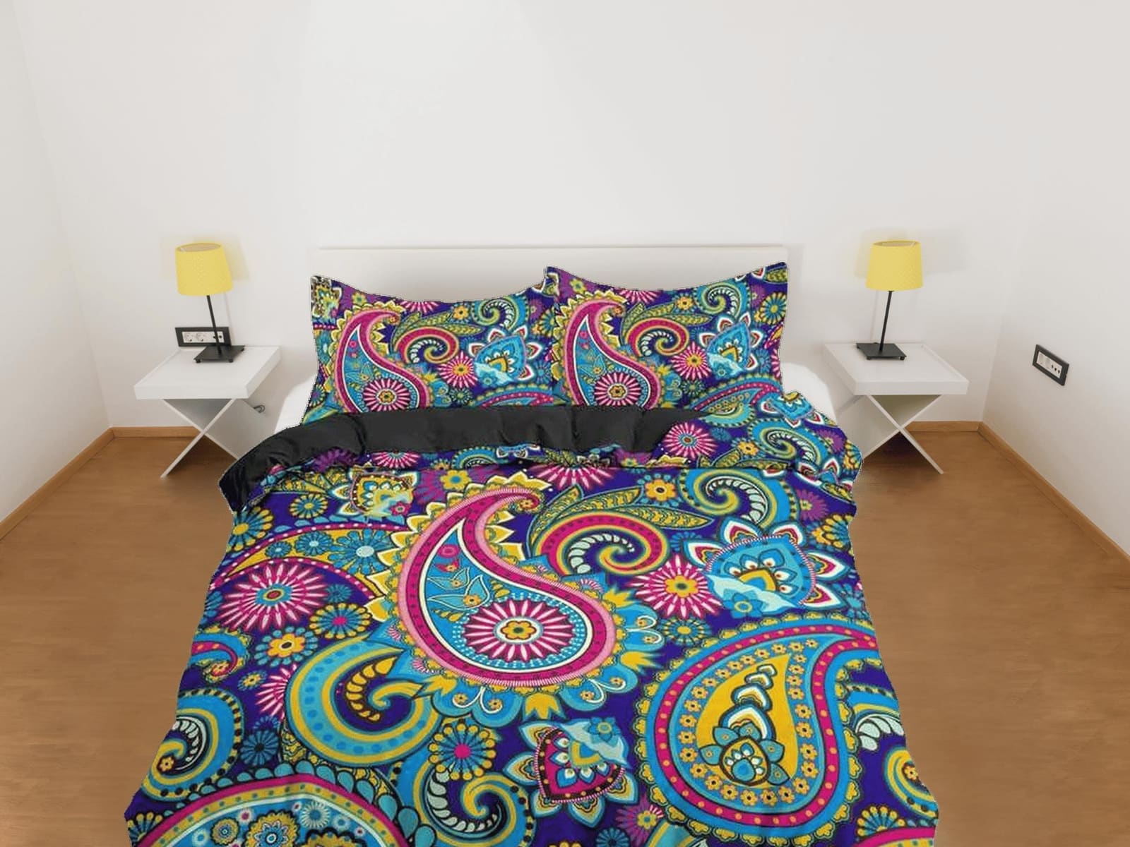 Colorful paisley pink blue duvet cover set, aesthetic room decor bedding set full, king, queen size, abstract boho bedspre…