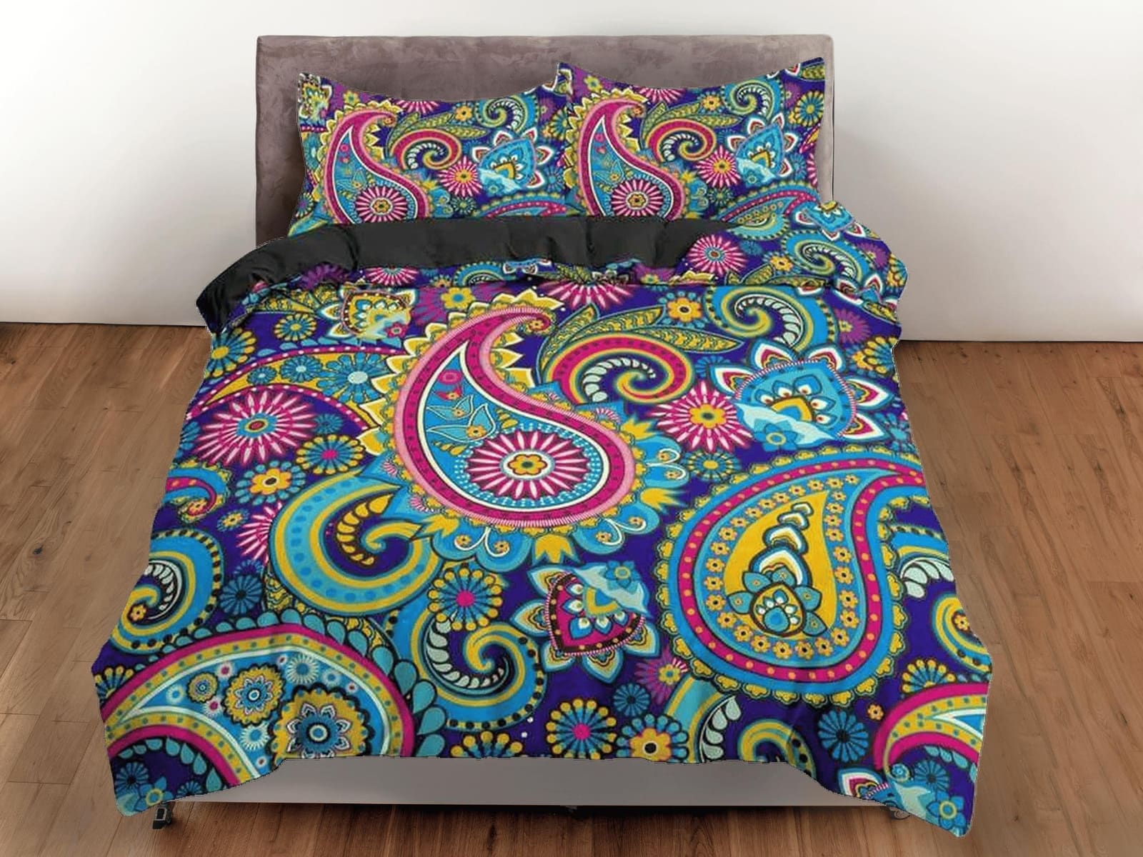 Colorful paisley pink blue duvet cover set, aesthetic room decor bedding set full, king, queen size, abstract boho bedspre…