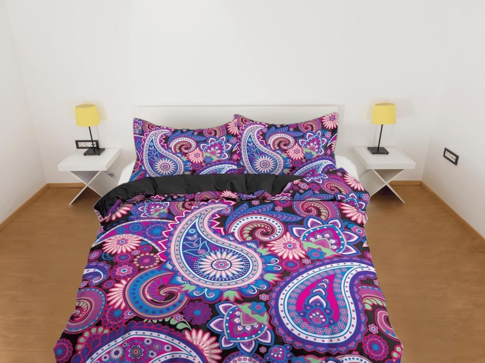Colorful paisley purple duvet cover set, aesthetic room decor bedding set full, king, queen size, abstract boho bedspread,…