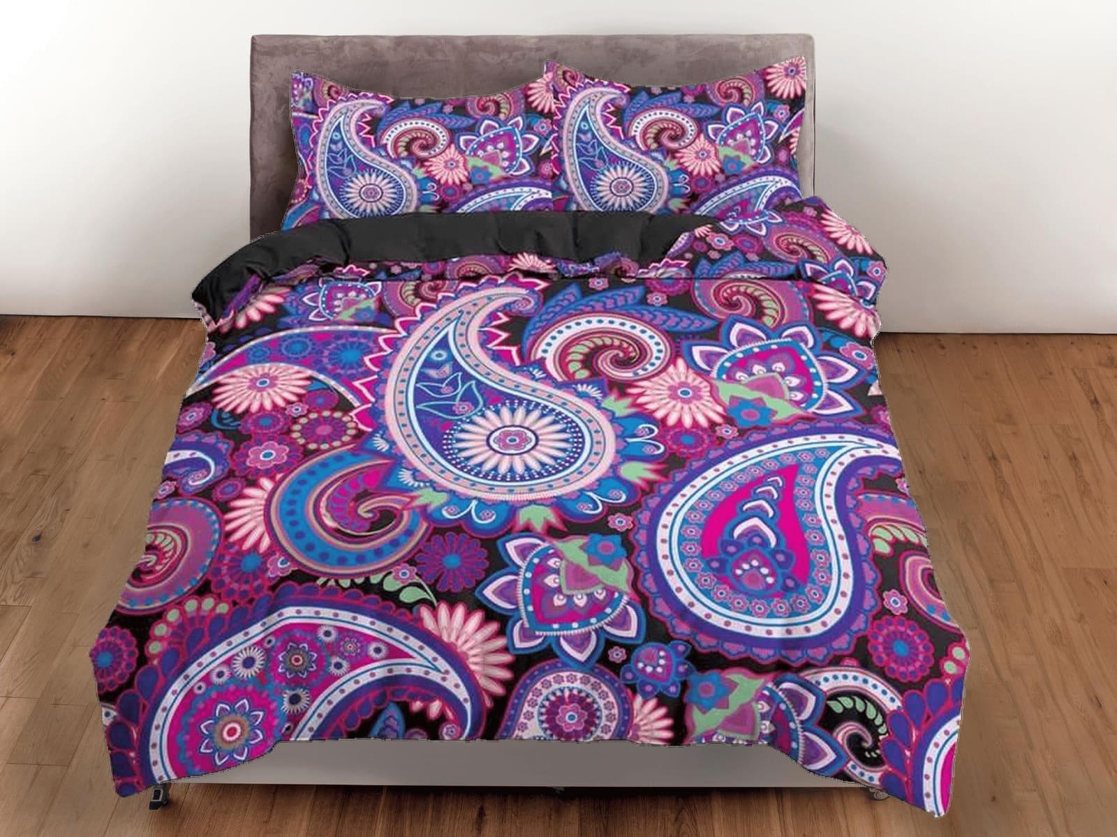 Colorful paisley purple duvet cover set, aesthetic room decor bedding set full, king, queen size, abstract boho bedspread,…