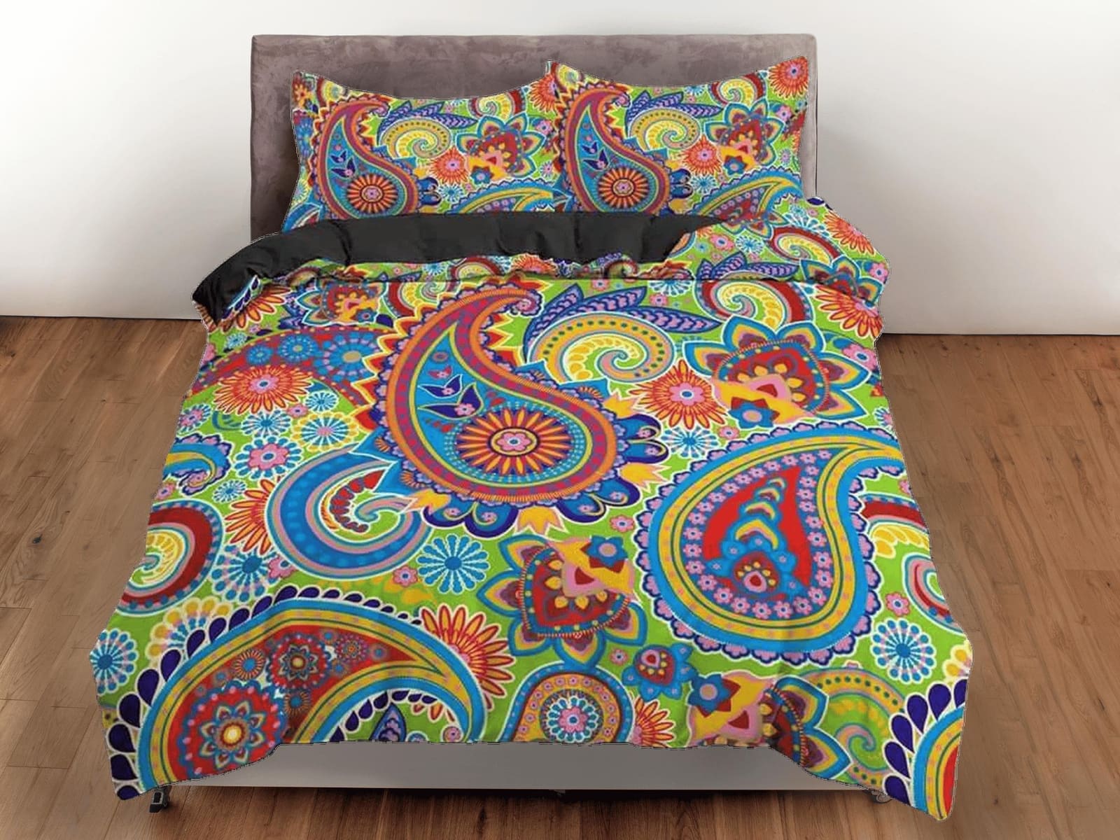 Colorful paisley yellow green duvet cover set, aesthetic room decor bedding set full, king, queen size, abstract boho beds…