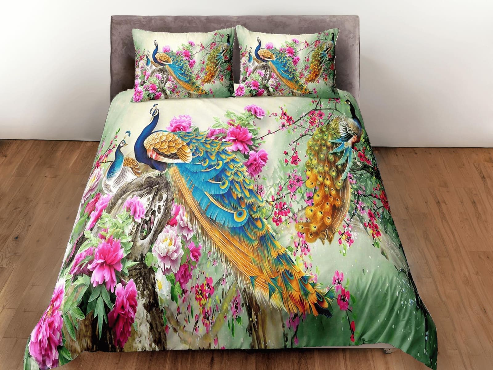 Colorful peacock aesthetic bedding set full, luxury duvet cover queen, king, boho duvet, designer bedding, maximalist deco…