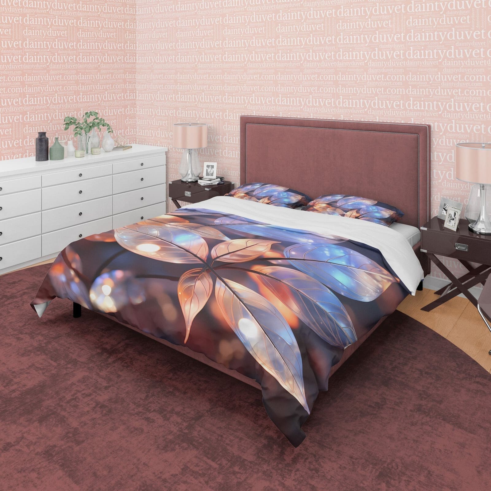 Colorful Plant Holographic Bedding Set Boho Duvet Cover, Leaf Quilt Cover, Galaxy Opal Bed Cover, Moonstone Inspired Bedsp…