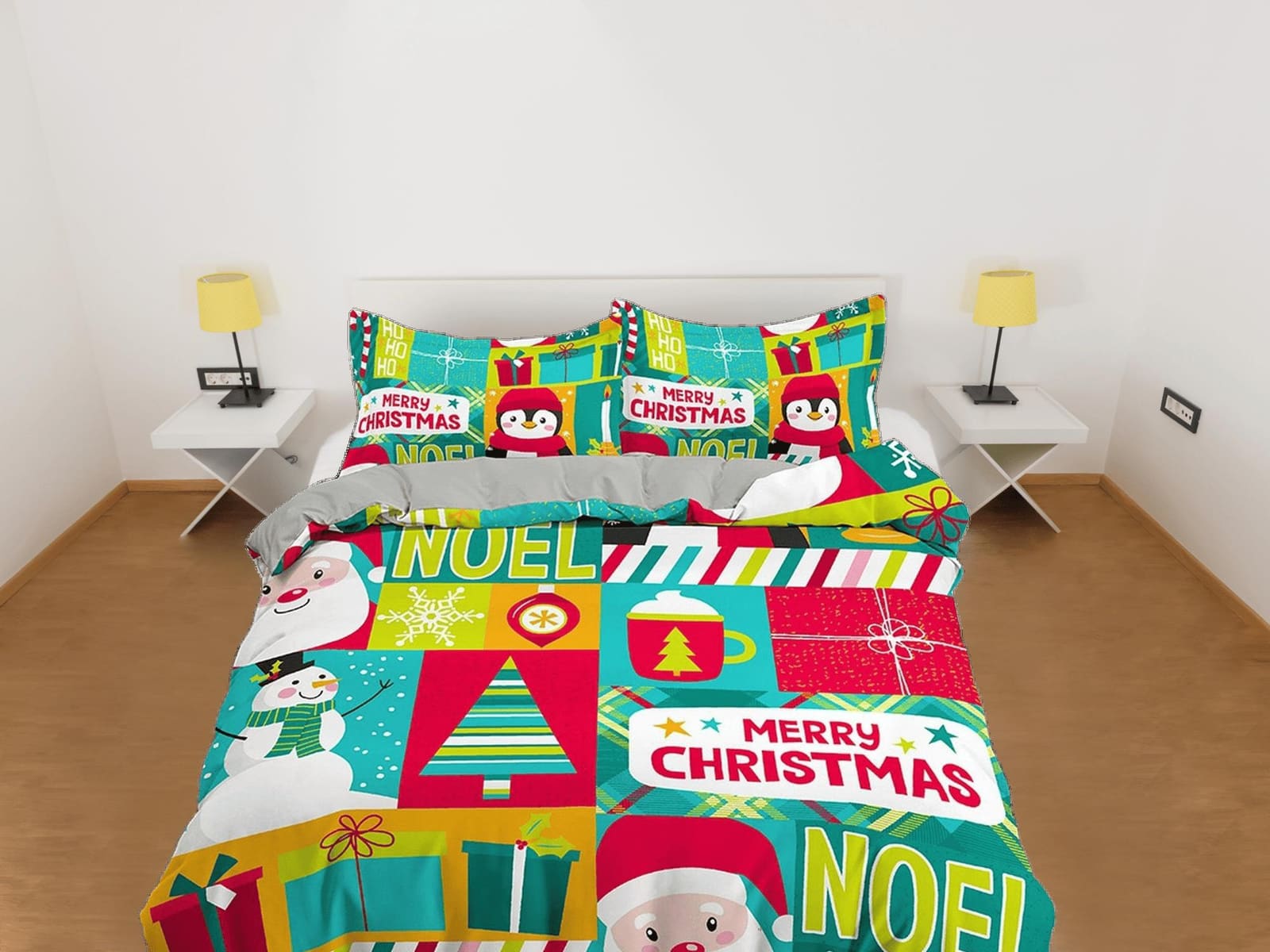 Colorful santa claus snowman duvet cover set christmas full size bedding & pillowcase, college bedding, crib toddler beddi…