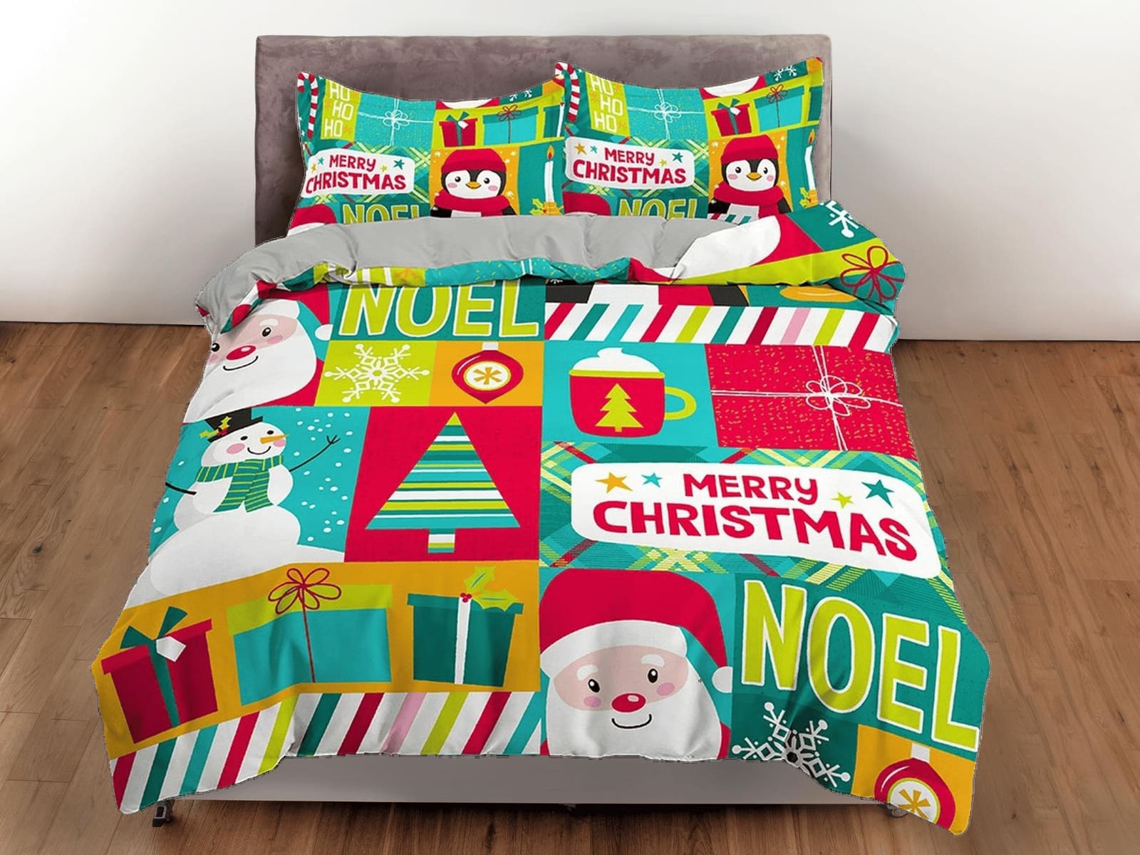 Colorful santa claus snowman duvet cover set christmas full size bedding & pillowcase, college bedding, crib toddler beddi…