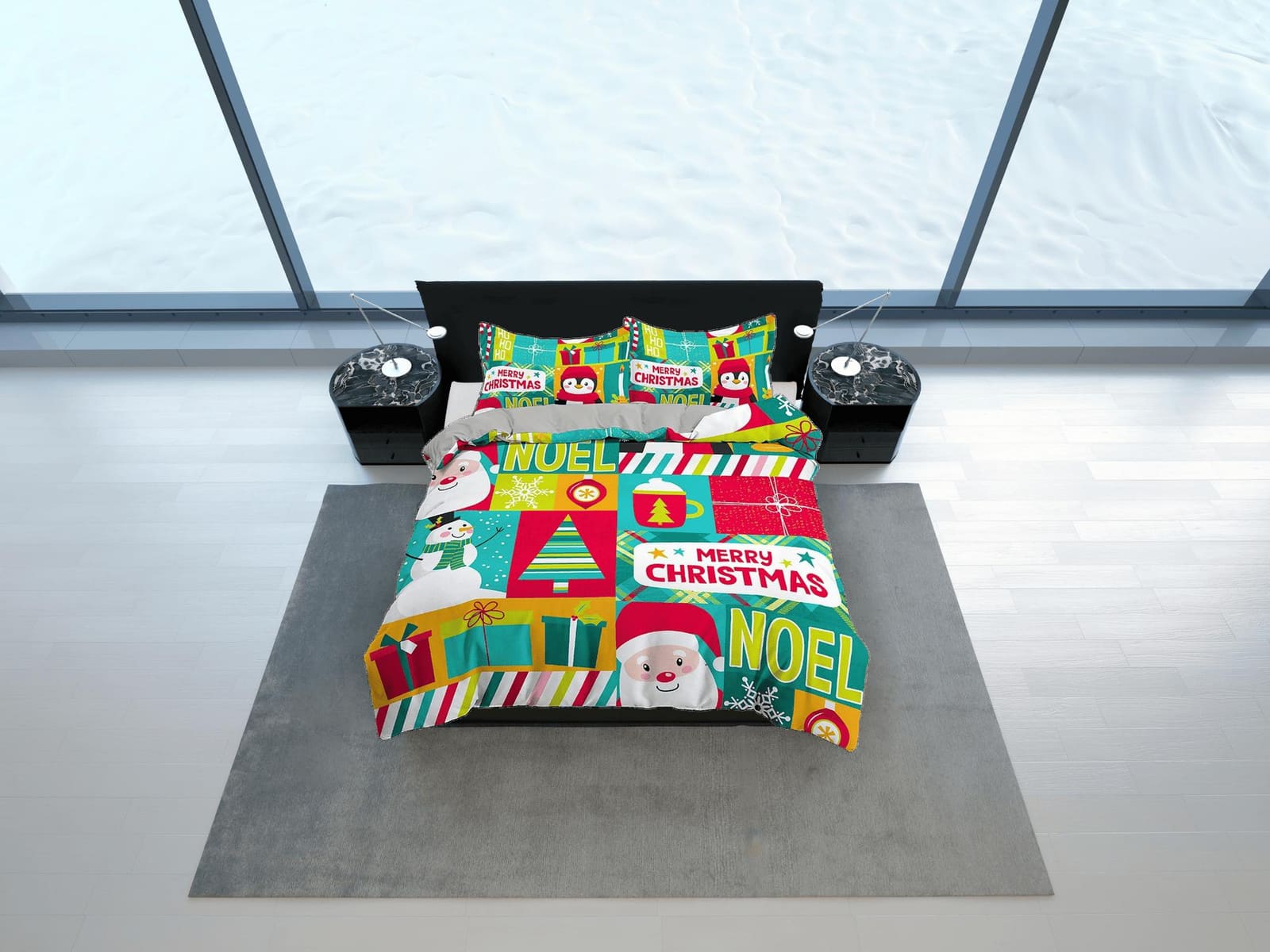 Colorful santa claus snowman duvet cover set christmas full size bedding & pillowcase, college bedding, crib toddler beddi…