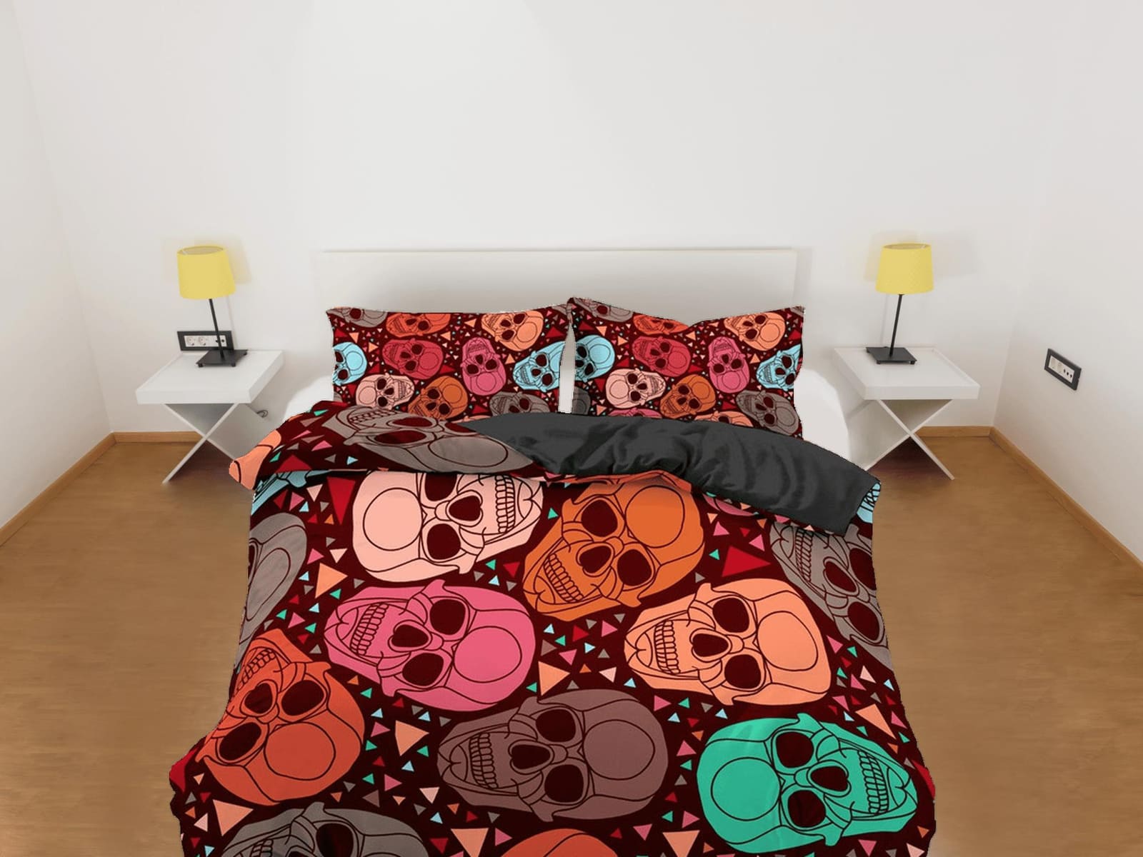 Colorful Skulls Duvet Cover Set Bedspread, Dorm Bedding with Pillowcase