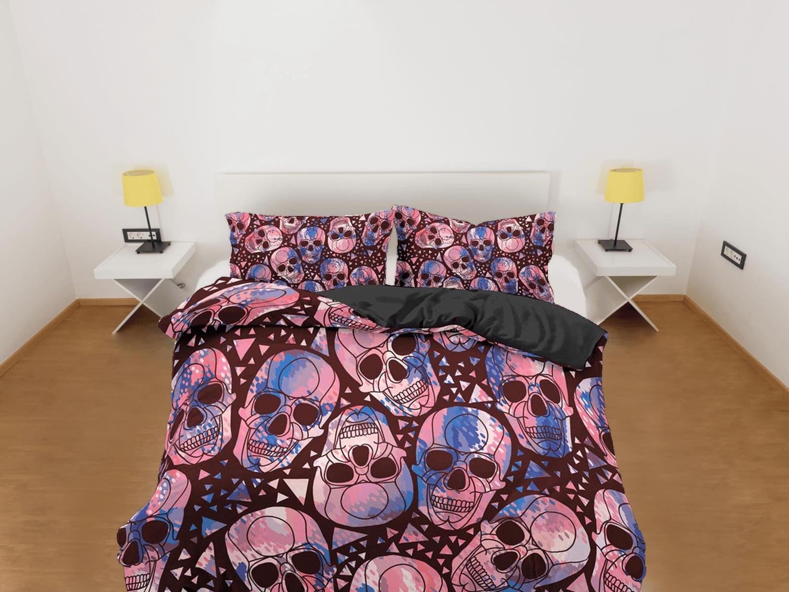 Colorful Skulls Duvet Cover Set Bedspread, Dorm Bedding with Pillowcase