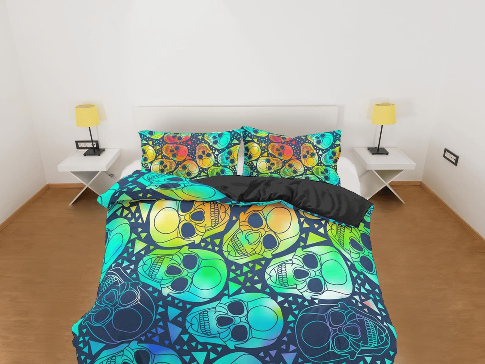 Colorful Skulls Duvet Cover Set Bedspread, Dorm Bedding with Pillowcase