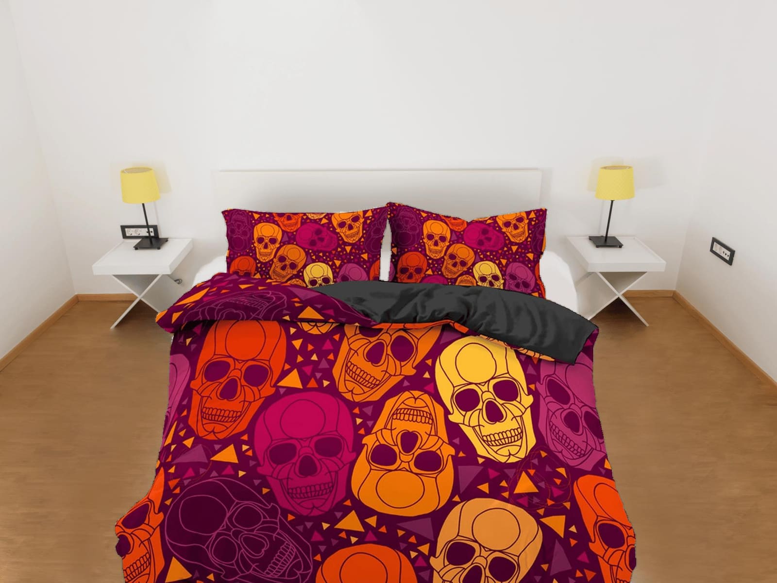 Colorful Skulls Duvet Cover Set Bedspread, Dorm Bedding with Pillowcase