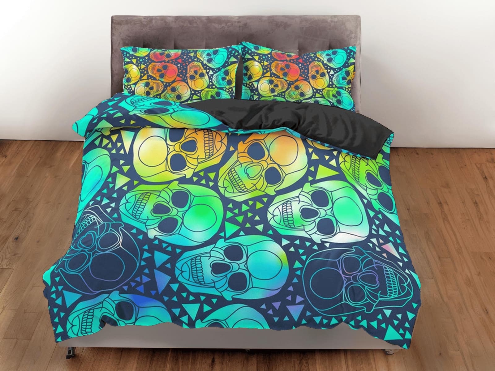 Colorful Skulls Duvet Cover Set Bedspread, Dorm Bedding with Pillowcase