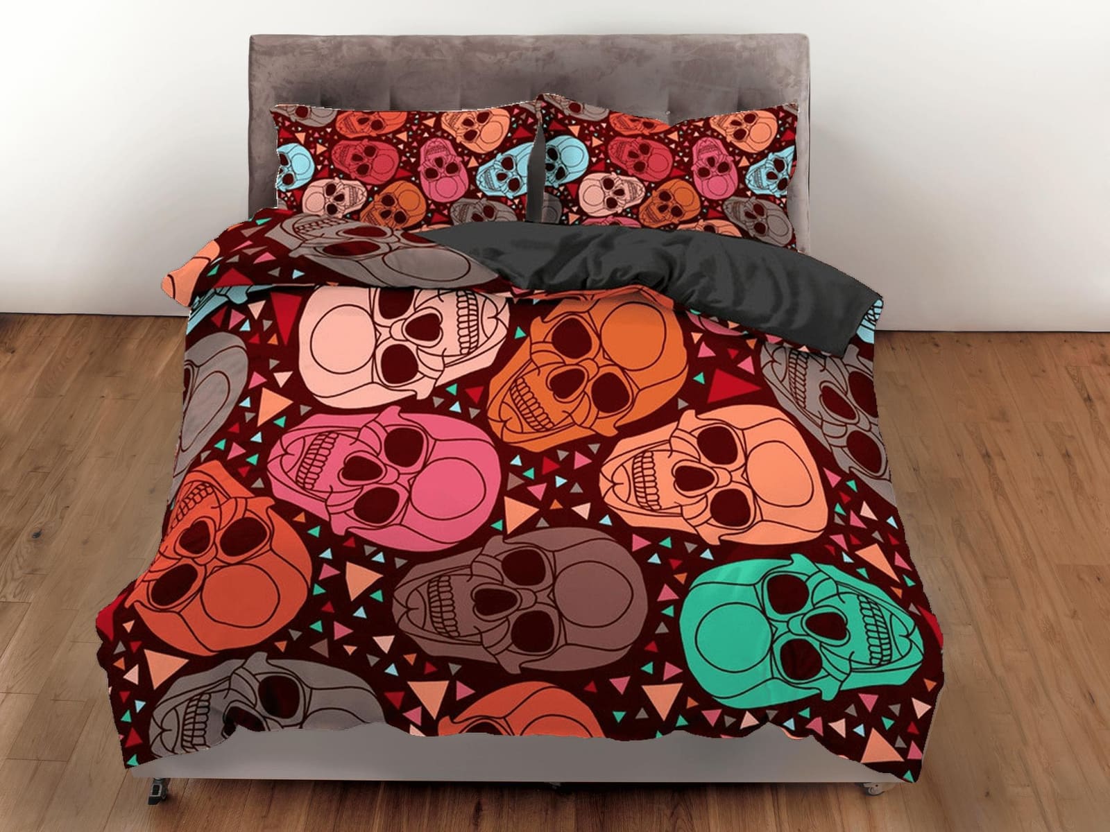 Colorful Skulls Duvet Cover Set Bedspread, Dorm Bedding with Pillowcase