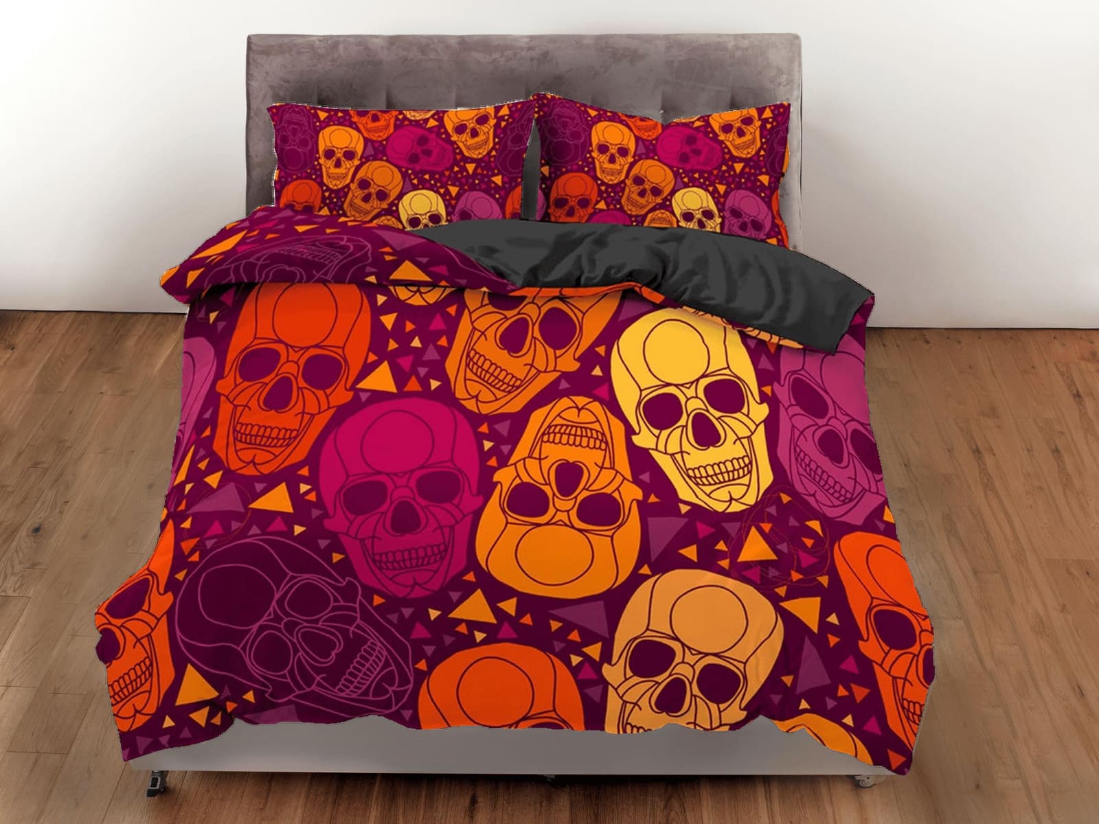 Colorful Skulls Duvet Cover Set Bedspread, Dorm Bedding with Pillowcase
