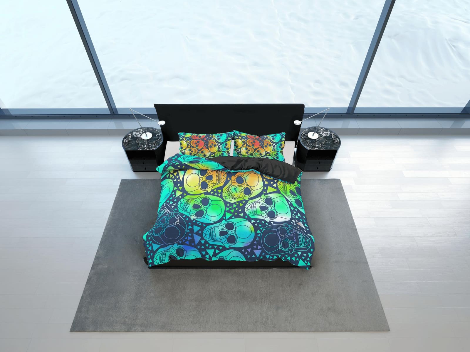 Colorful Skulls Duvet Cover Set Bedspread, Dorm Bedding with Pillowcase